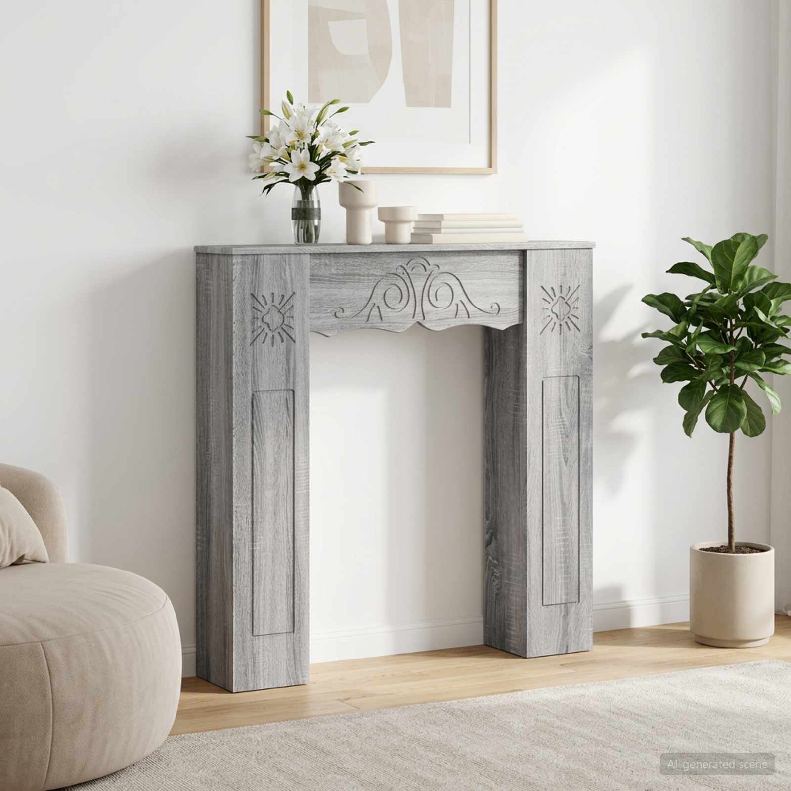 Haardomlijsting Grijs Sonoma 102 x 20 x 102 cm Bewerkt hout image 1
