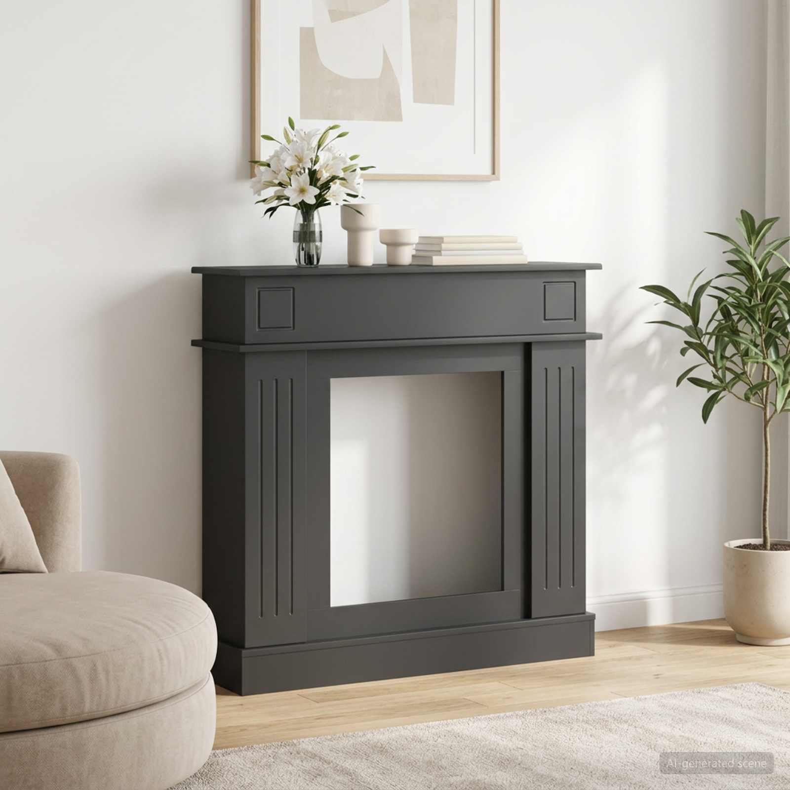 Haardomlijsting Zwart 102 x 26 x 100 cm Bewerkt hout image 1