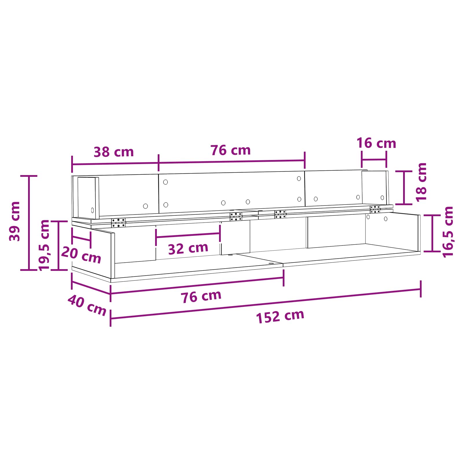 vidaXL studiobureau Betongrijs 152 x 40 x 19,5 cm Bewerkt hout