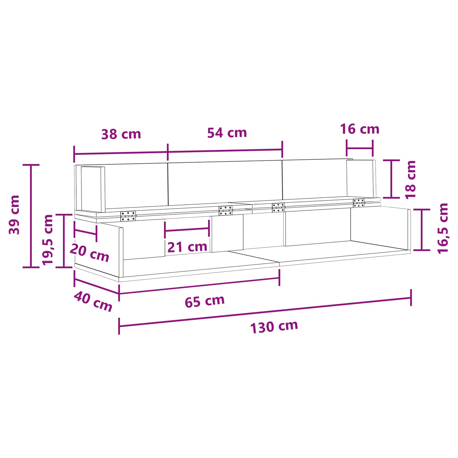 vidaXL studiobureau Betongrijs 130 x 40 x 19,5 cm Bewerkt hout