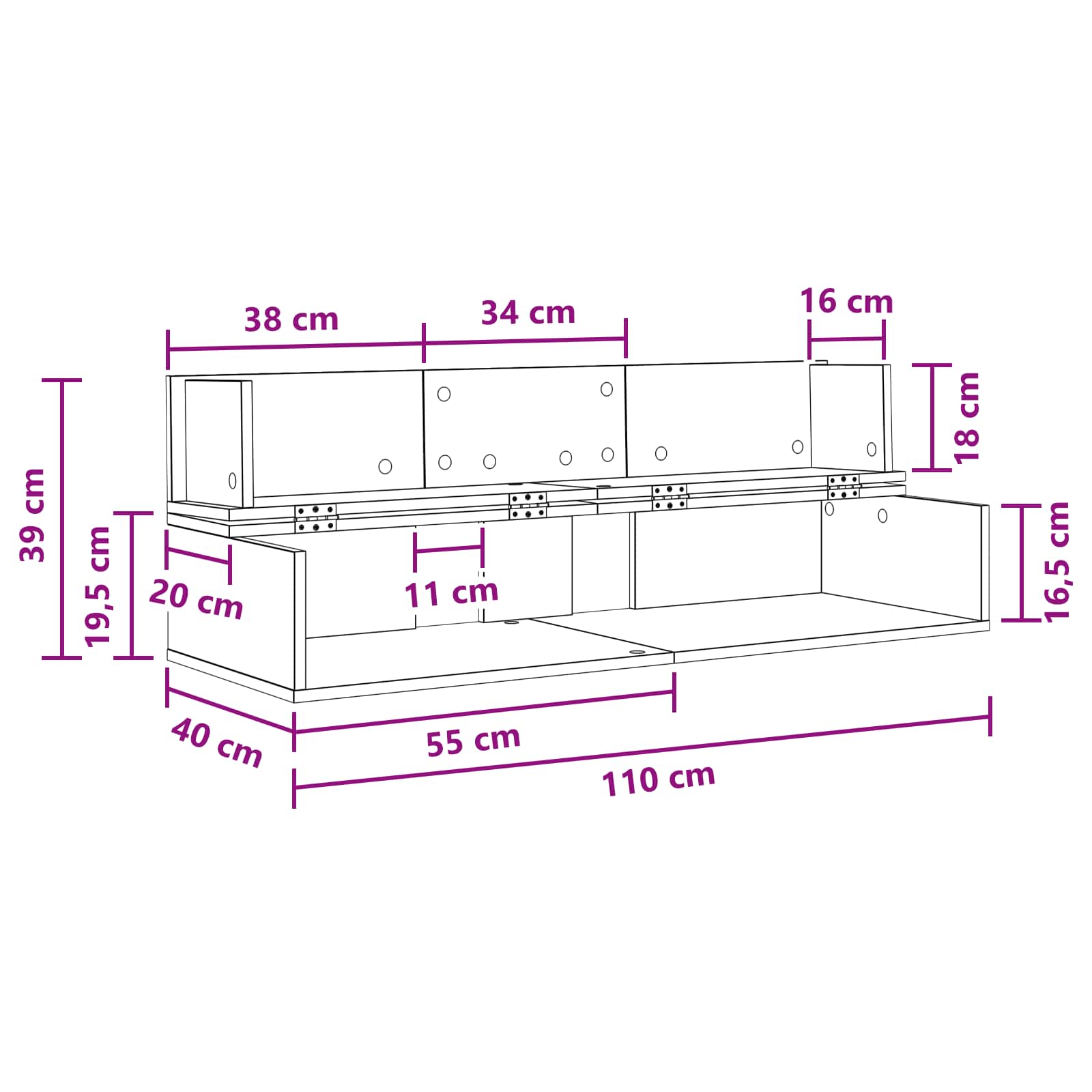 vidaXL studiobureau Betongrijs 110 x 40 x 19,5 cm Bewerkt hout