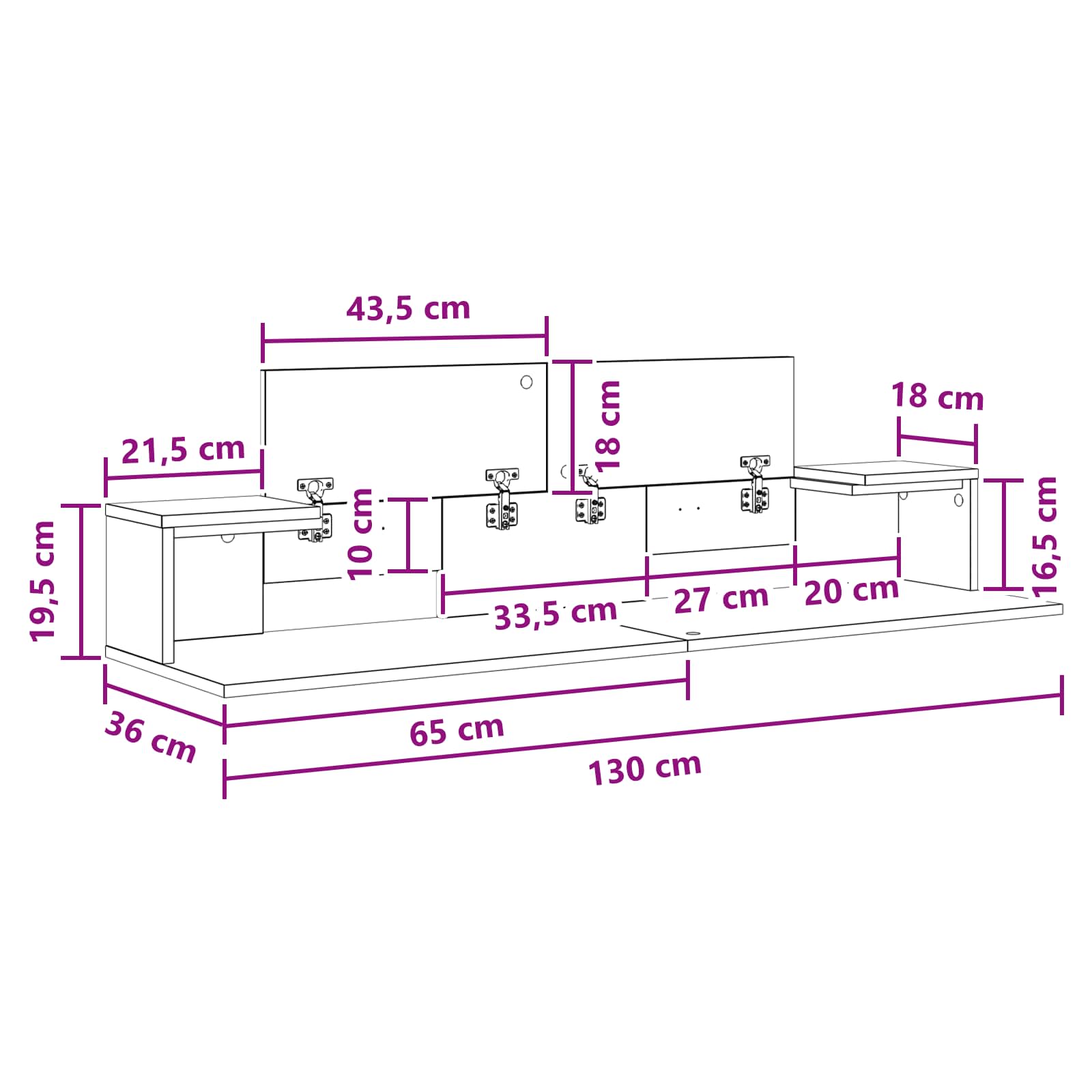 vidaXL studiobureau Betongrijs 130 x 36 x 19,5 cm Bewerkt hout