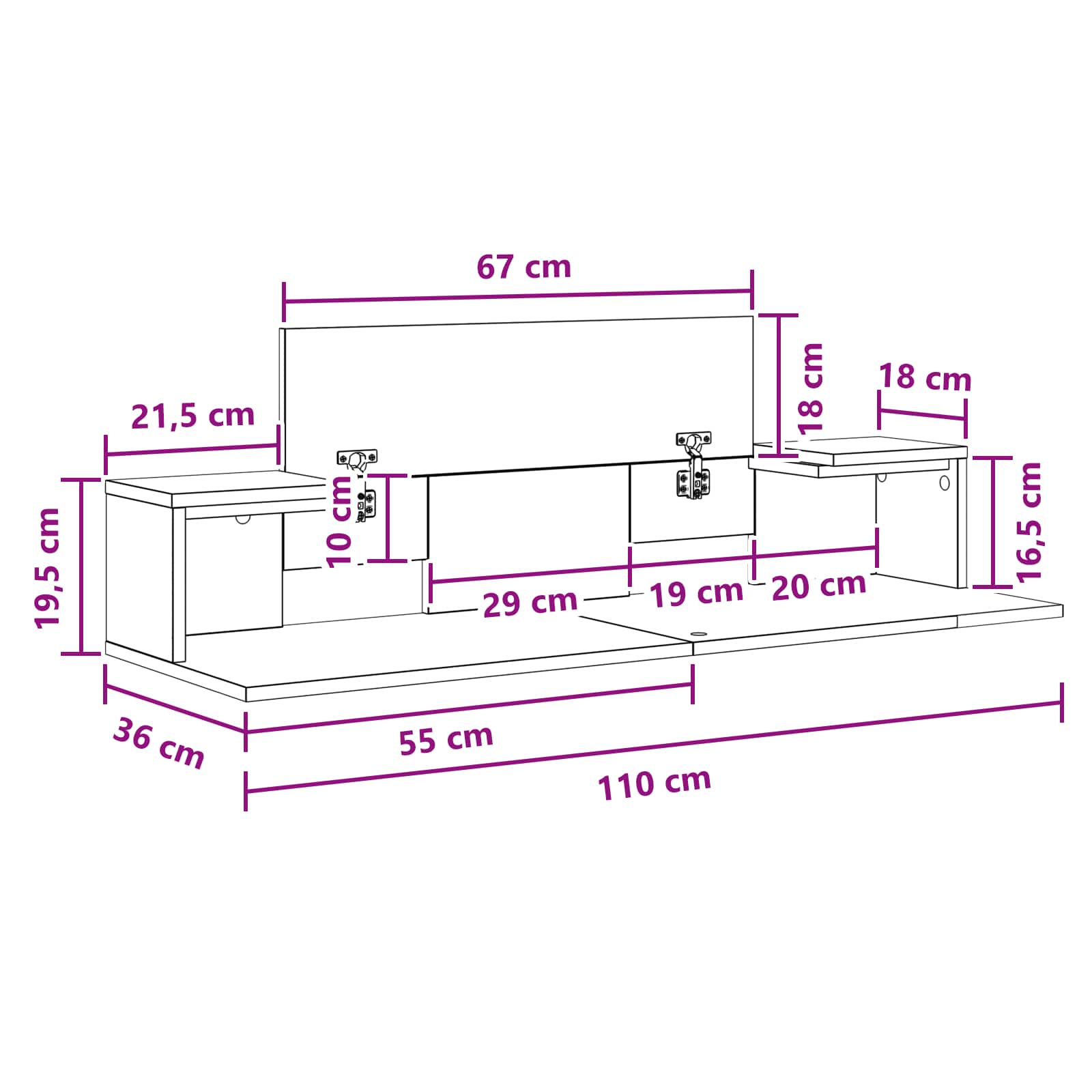 vidaXL studiobureau Eikenhout 110 x 36 x 19,5 cm Bewerkt hout