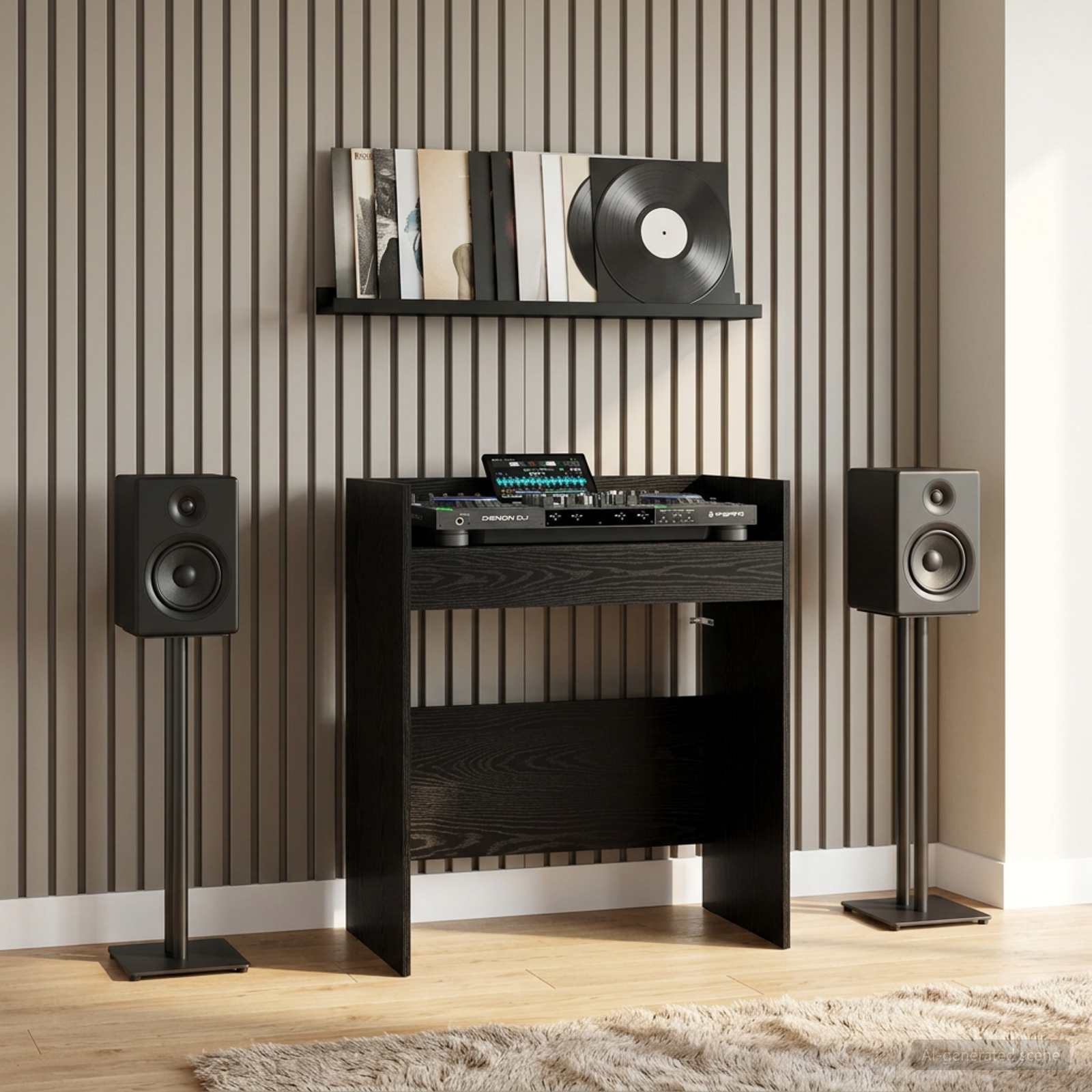 vidaXL DJ-pöytä Musta tammi 102 x 45 x 102 cm Tekninen puu