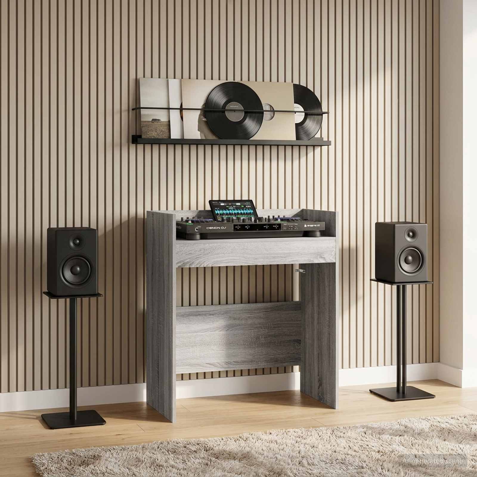 vidaXL DJ-pöytä Harmaa Sonoma 102 x 45 x 102 cm Tekninen puu