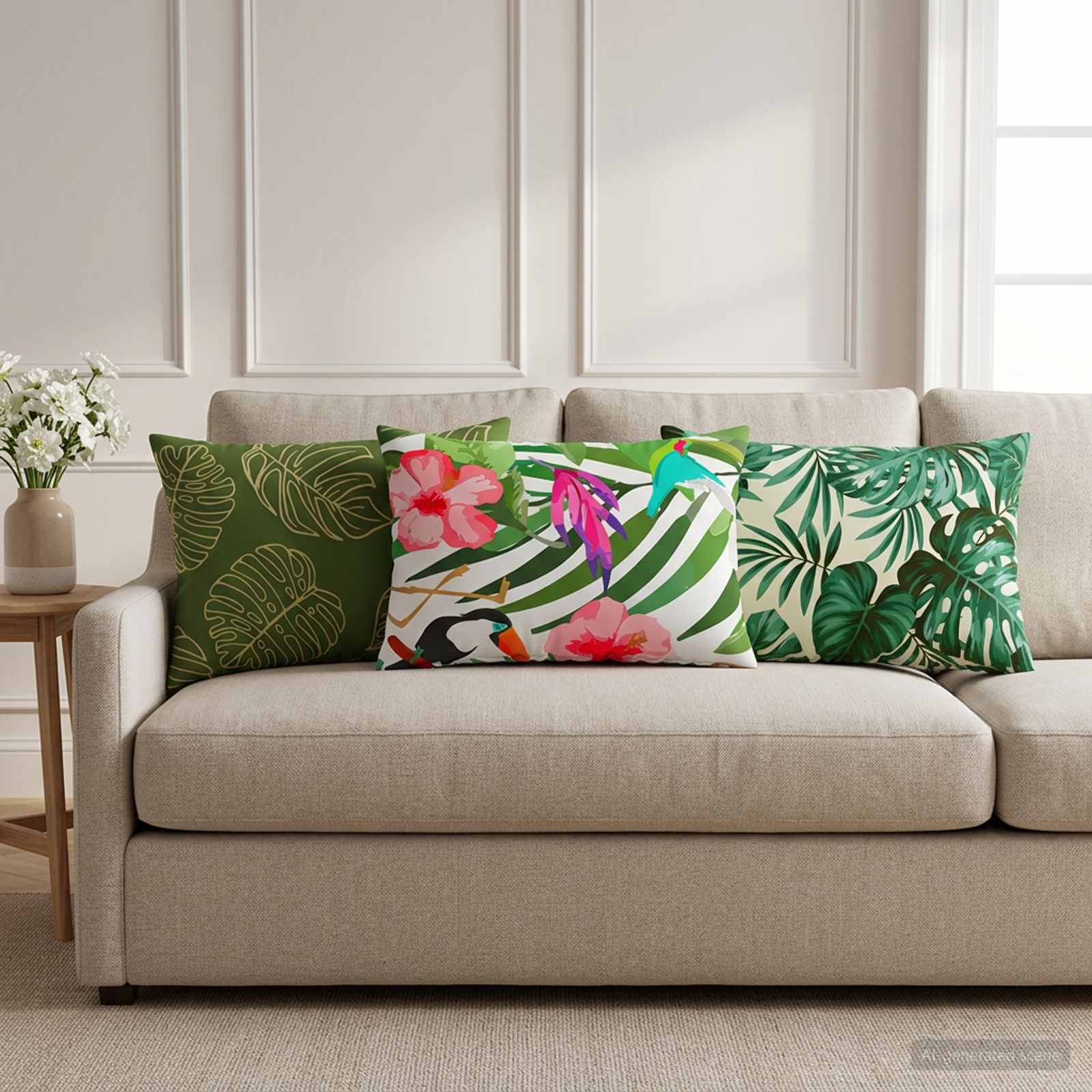 Pudebetræk 6 stk HEERLEN med bladdesign 40 x 60 cm grøn polyester