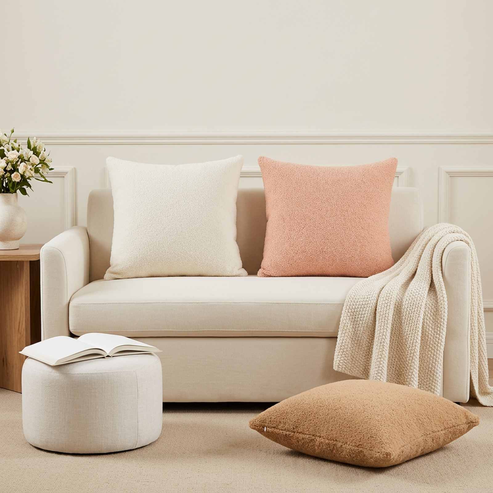 vidaXL Pudebetræk 12 stk. HEERLEN Beige 50 x 50 cm Bouclé