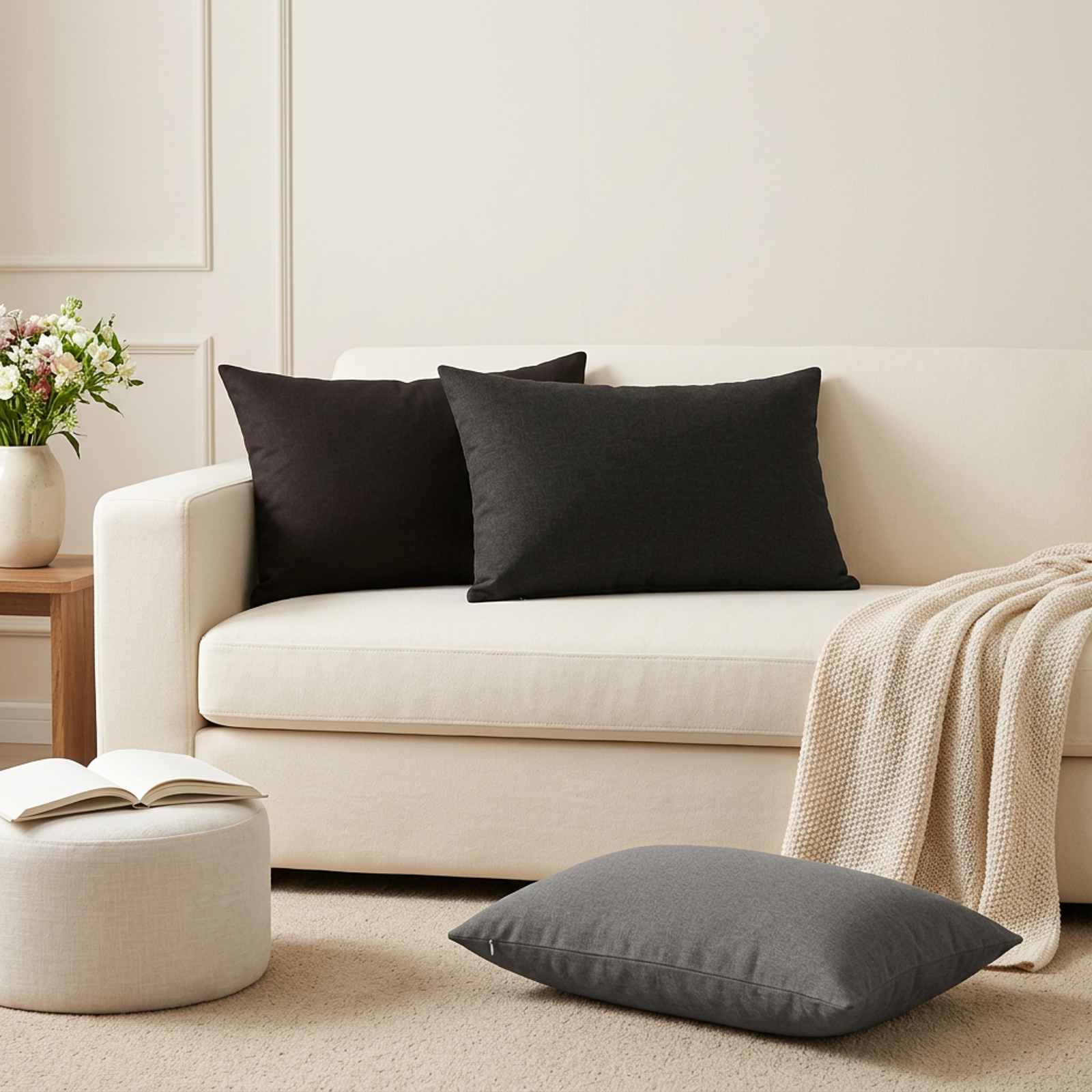 Pudebetræk 2 stk. HEERLEN i mørkegrå 50 x 75 cm - pudebetræk i 100 % polyester med lynlås