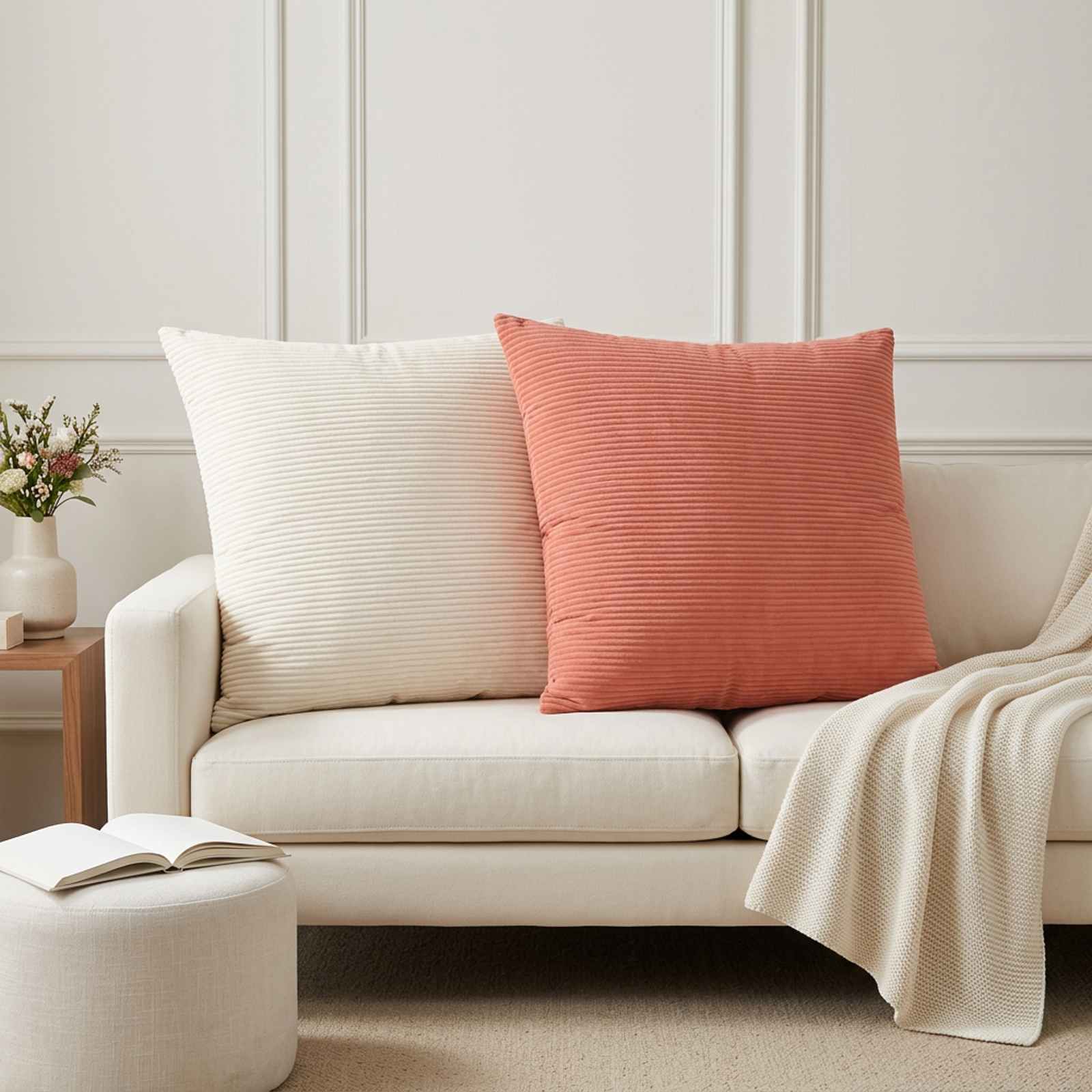 Prevleka za blazino 2 kos HEERLEN Krem 65 x 65 cm korduroy