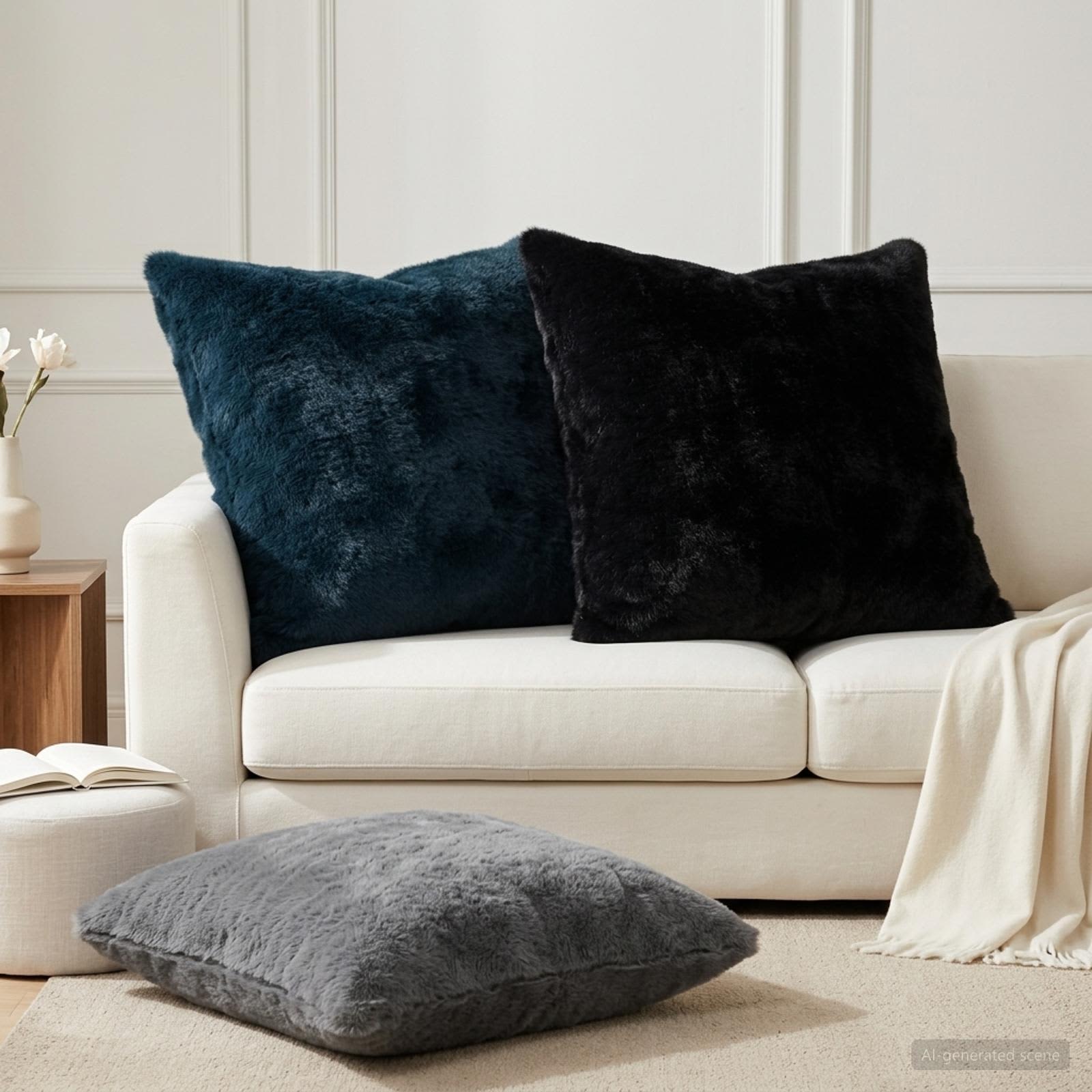 vidaXL Pudebetræk 2 stk. HEERLEN Sort 65 x 65 cm Faux Kanin Pels