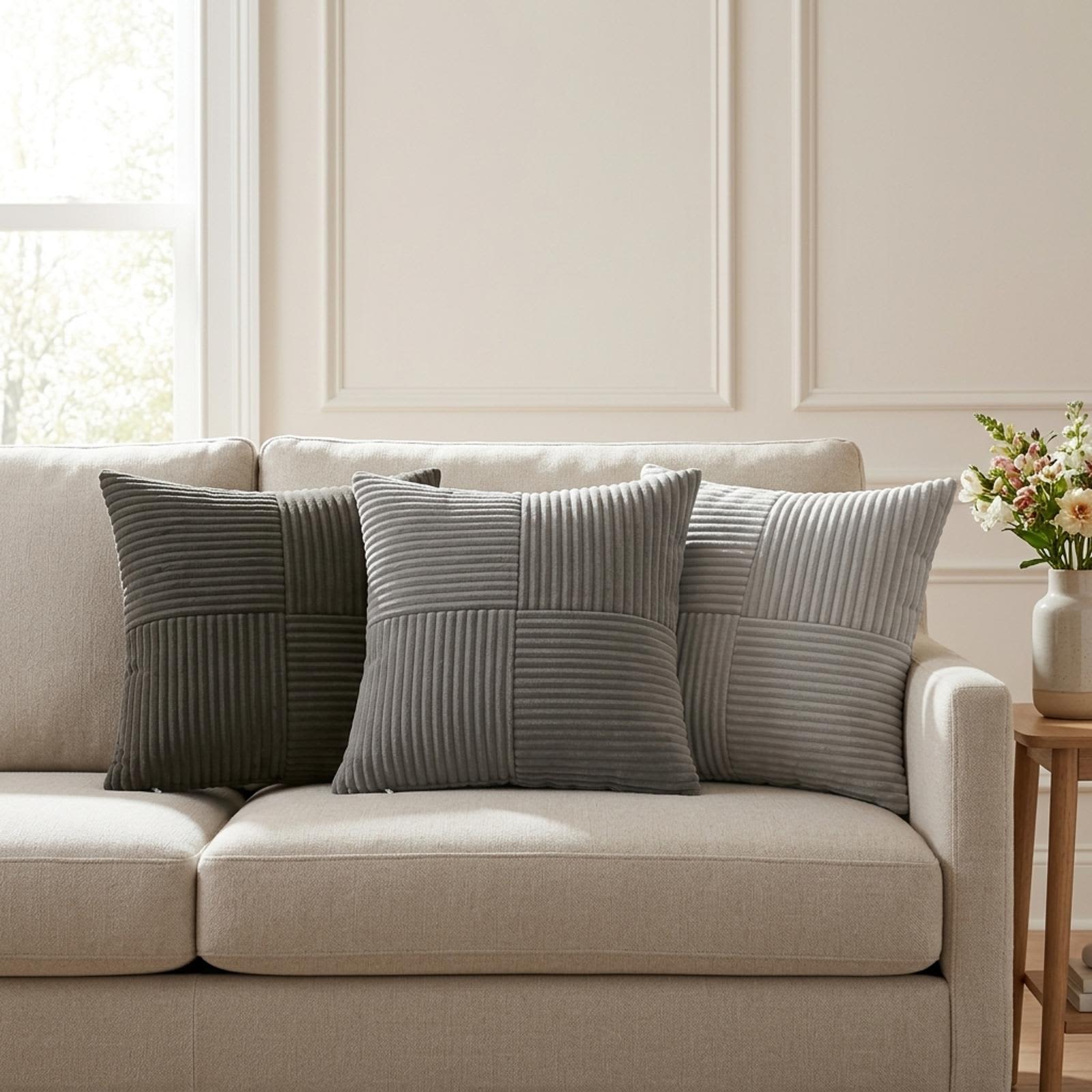 Prevleka za blazino 2 kos ALMELO Temno siva 30 x 30 cm korduroy