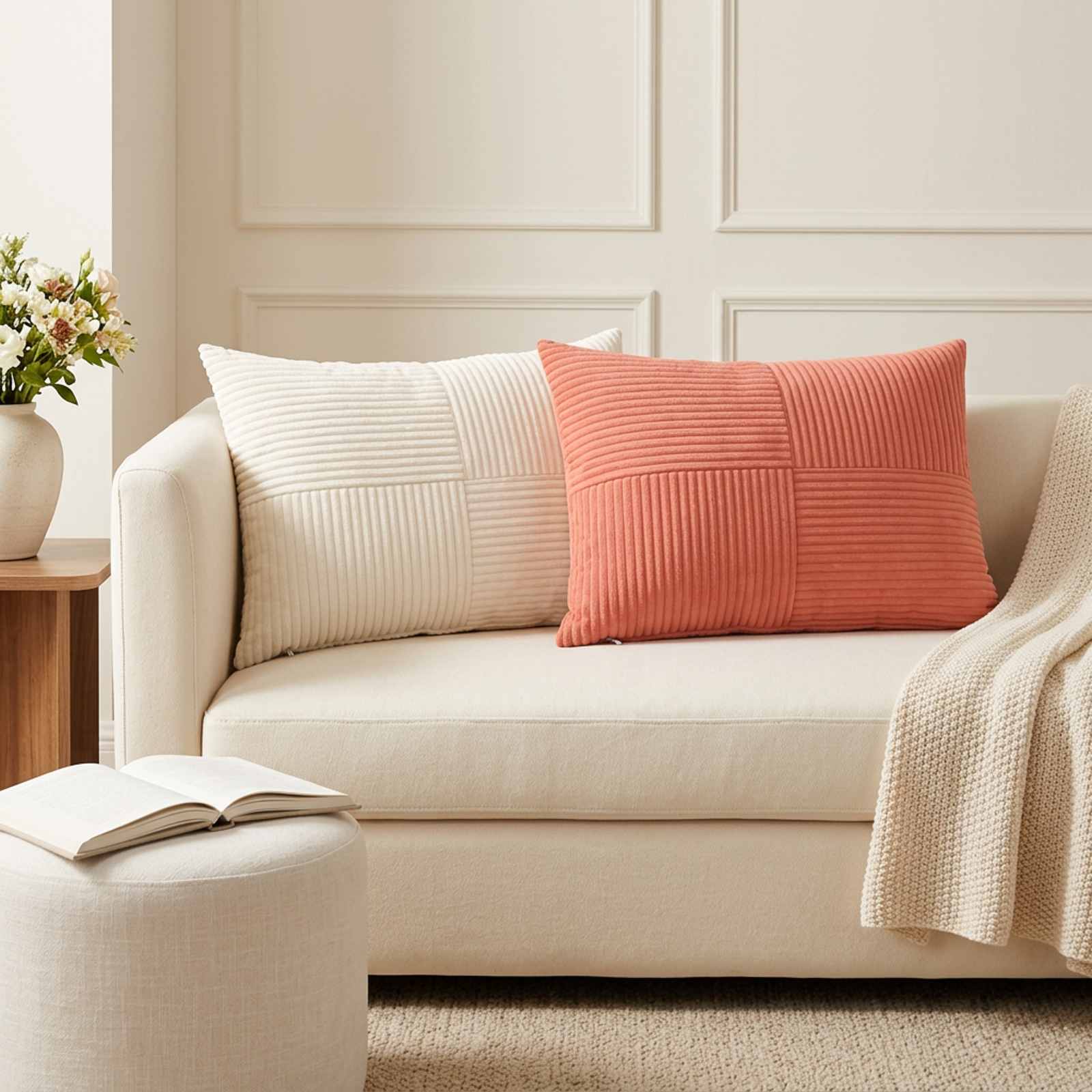 Prevleka za blazino 2 kos ALMELO Krem 50 x 70 cm korduroy