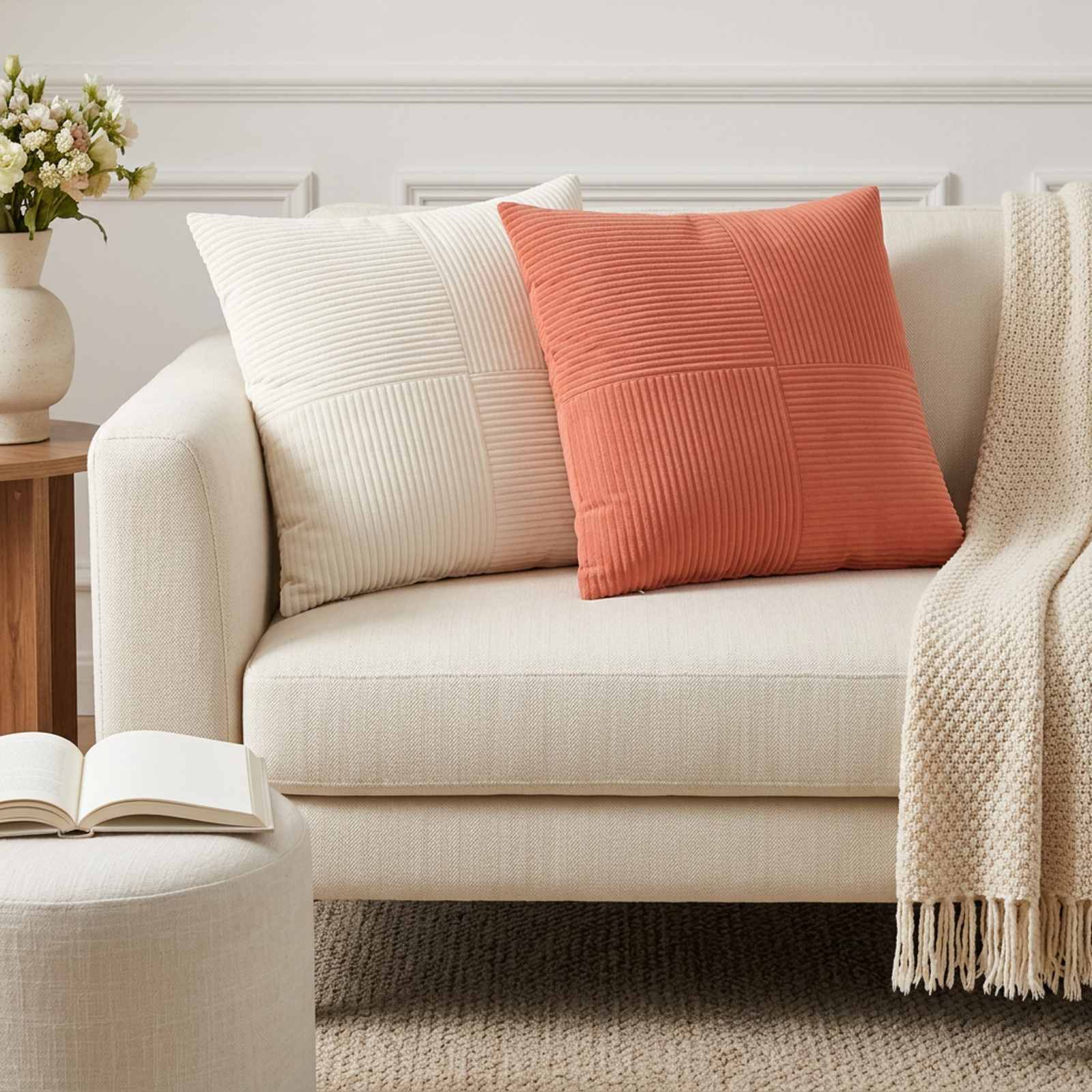 Prevleka za blazino 2 kos ALMELO Krem 60 x 60 cm korduroy