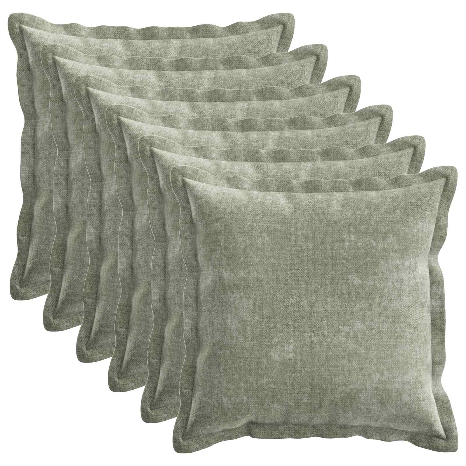 Kussensloop 6 st HOUTEN Groen 30 x 30 cm Chenille Stof image 2