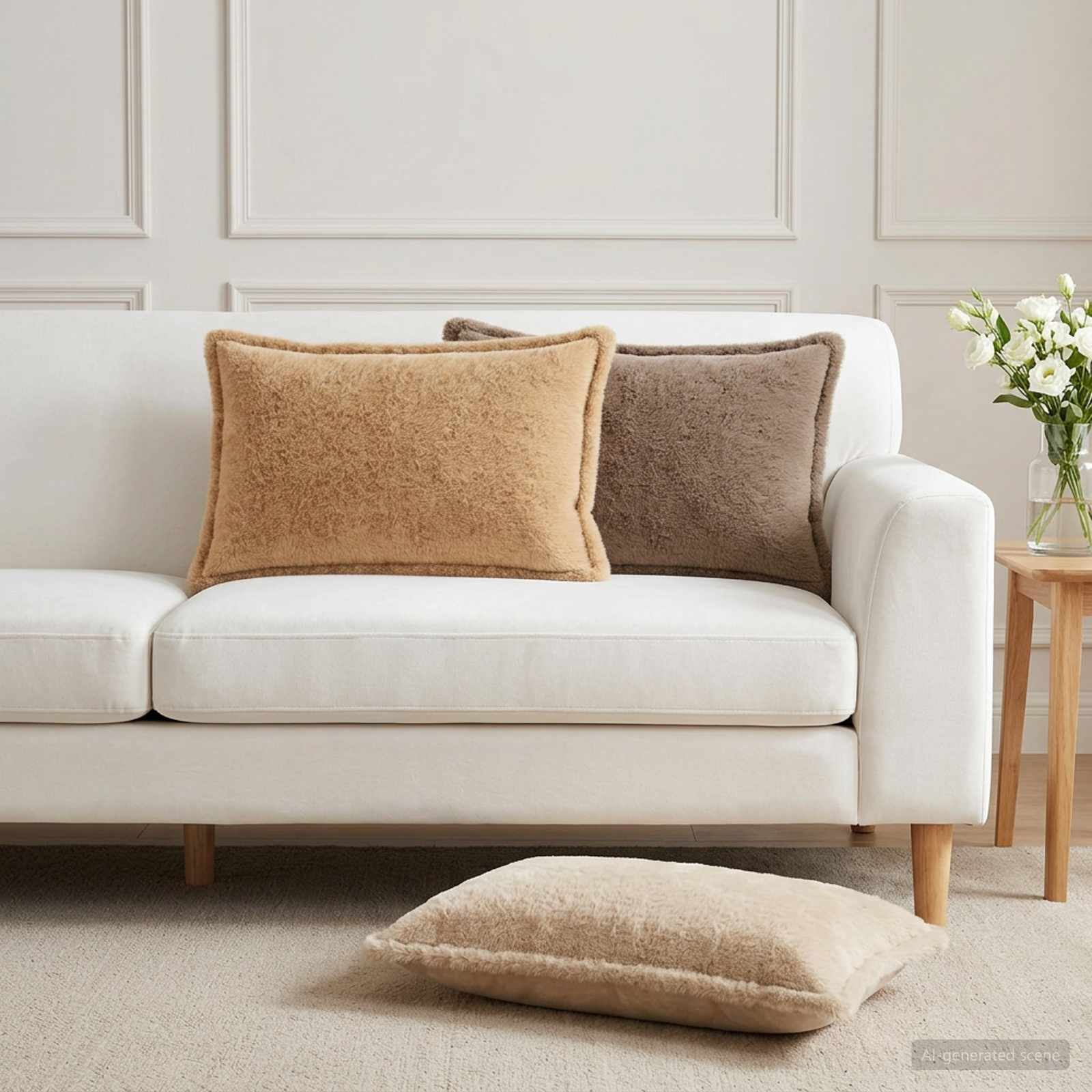 Kussensloop 6 st HOUTEN Taupe 40 x 60 cm Nep Konijnenbont image 1