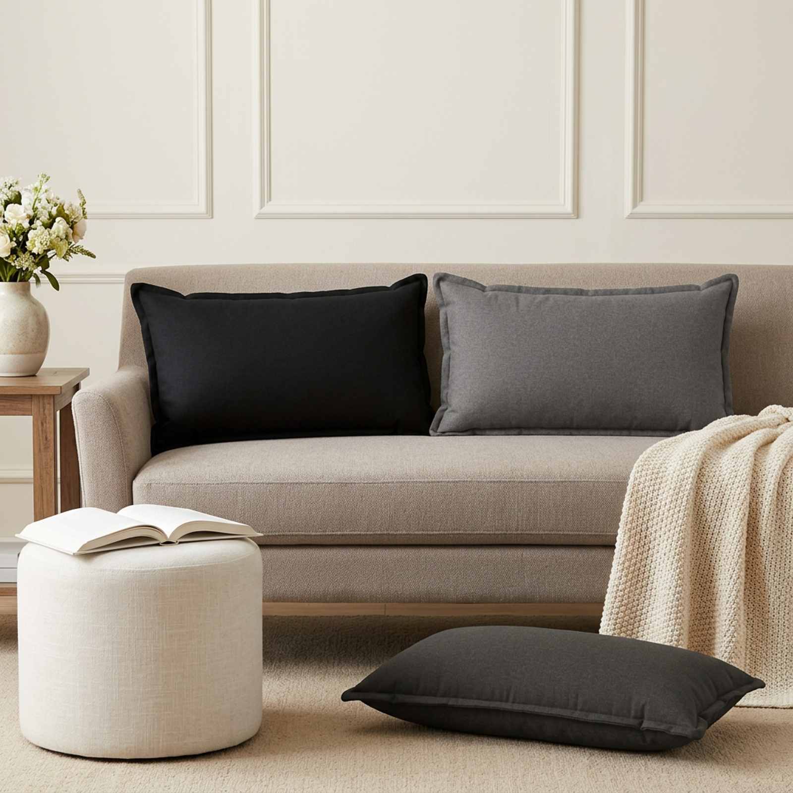 vidaXL Pude 12 stk. HOUTEN Sort 40 x 80 cm Faux Linned