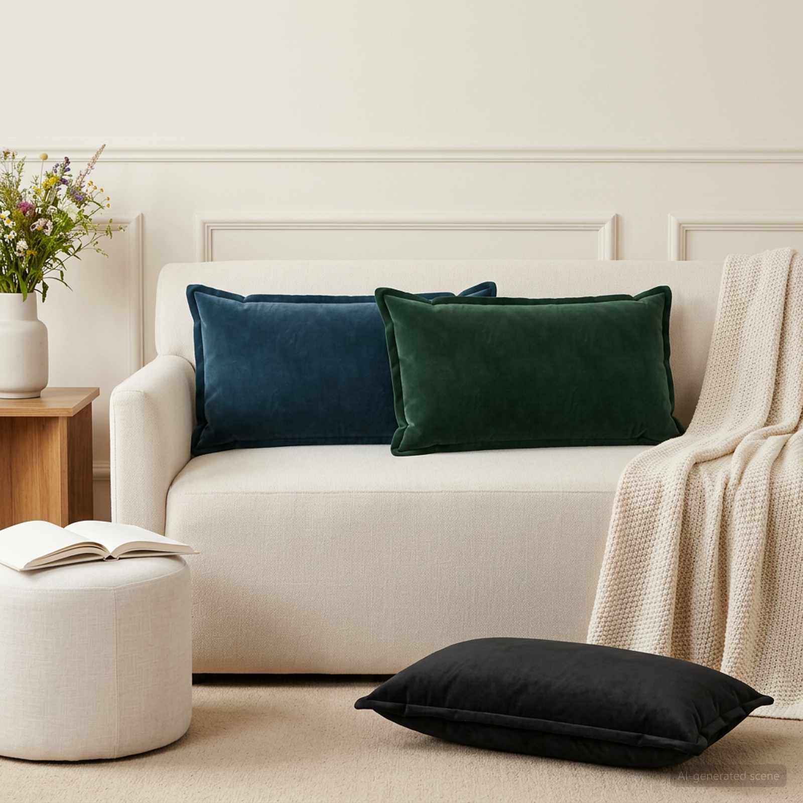 Kussen met kussen HOUTEN 6 st Zwart fluweel image 3
