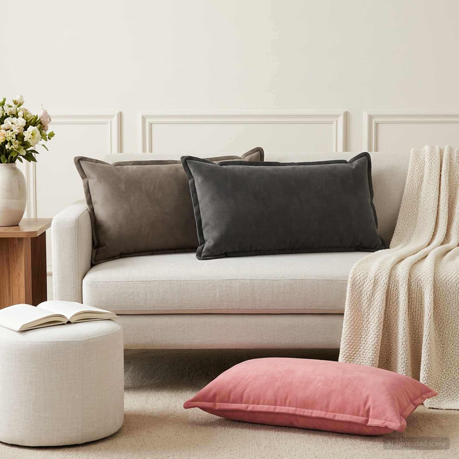 Kussen met kussen HOUTEN 6 st Roze fluweel image 3