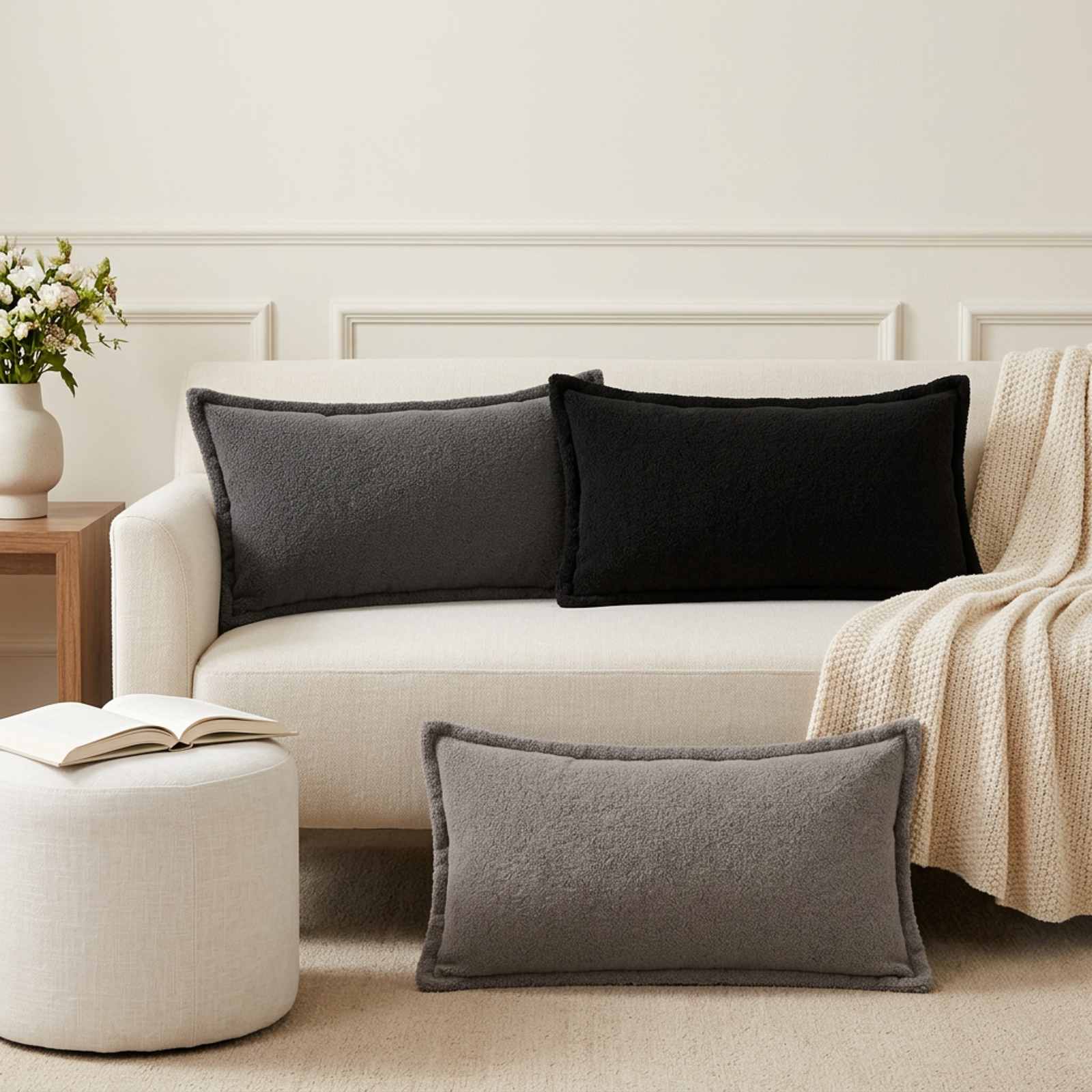 Prevleka za blazino 6 kos HOUTEN Temno siva 40 x 70 cm Bouclé