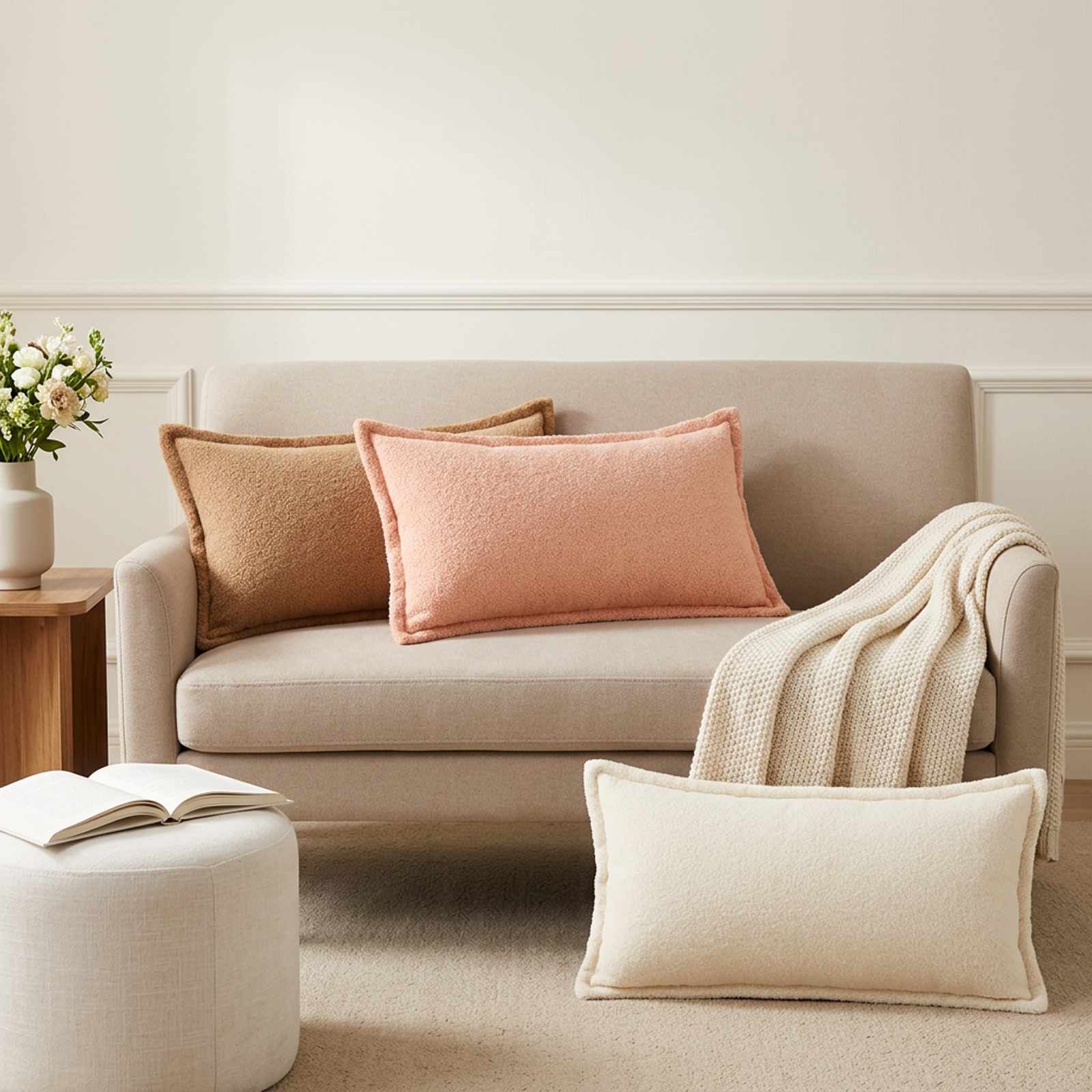 vidaXL Pudebetræk 12 stk. HOUTEN Beige 40 x 80 cm Bouclé