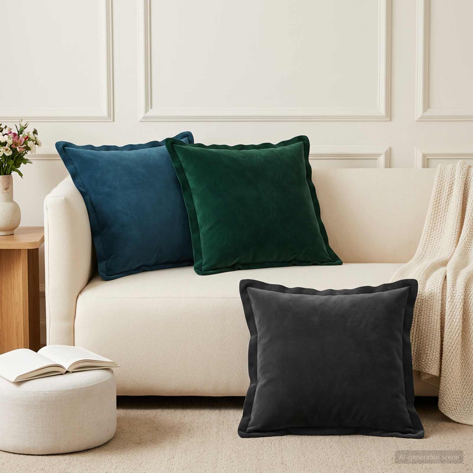 Kussen met kussen HOUTEN 12 st Zwart fluweel image 1