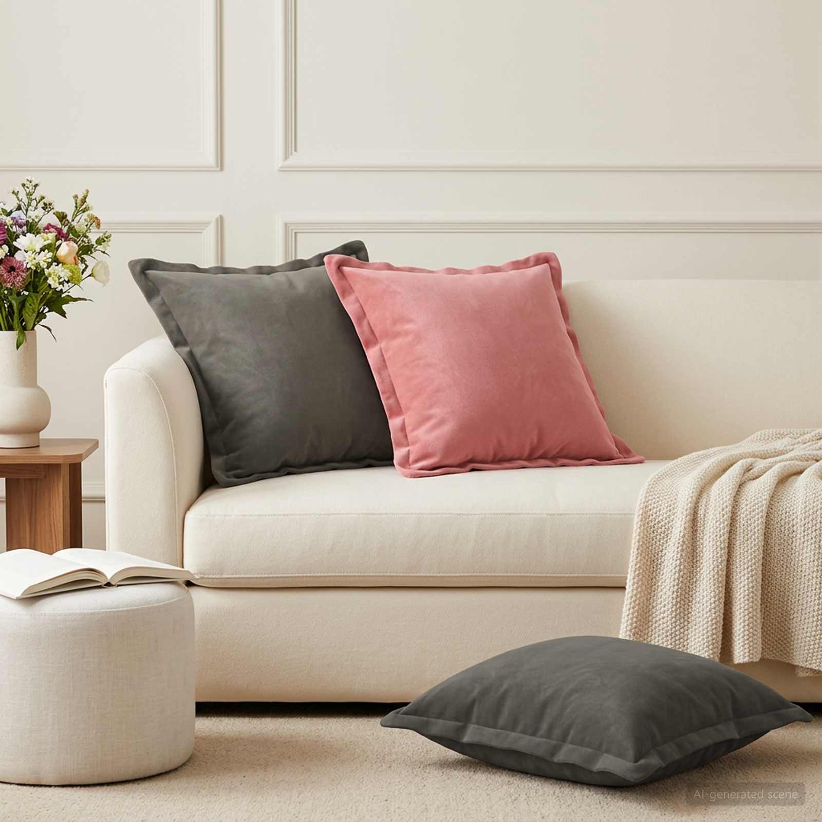 Kussen met kussen HOUTEN 12 st Roze fluweel image 1