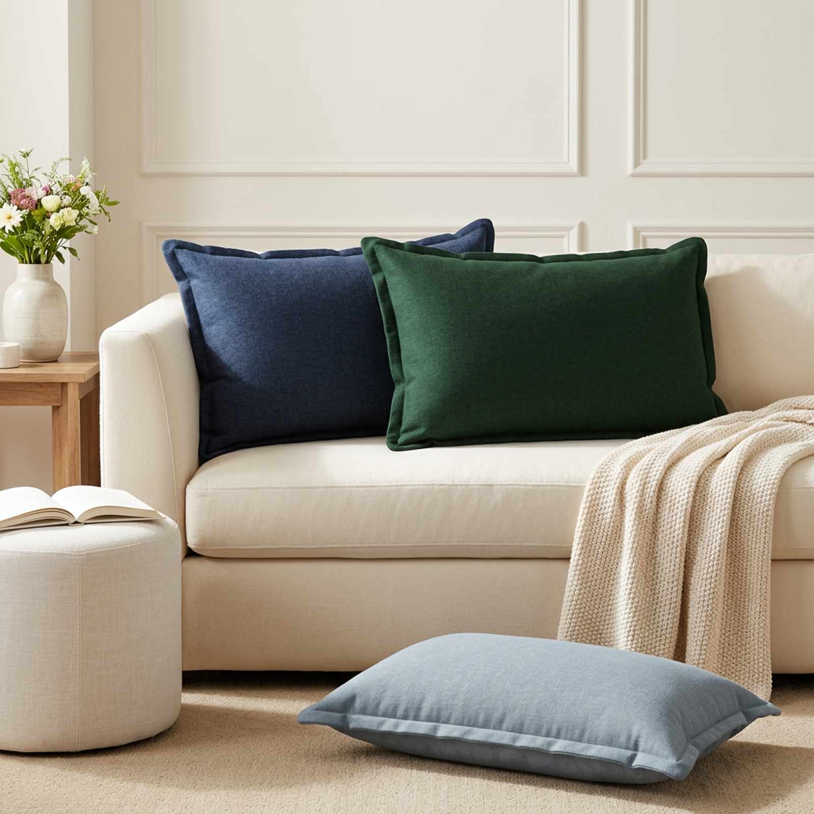 Pyntepuder med inderpuder 2 stk. HOUTEN 50 x 70 cm jeansblå faux linned