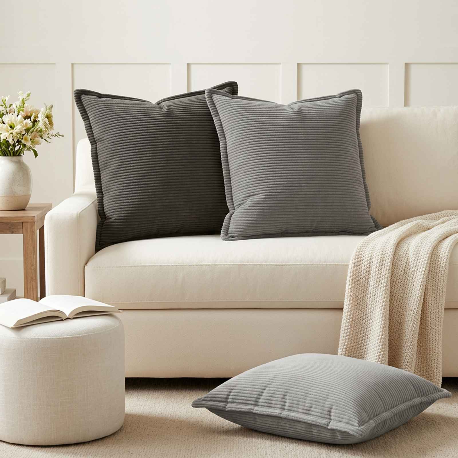 Prevleka za blazino 2 kos HOUTEN Temno siva 55 x 55 cm korduroy