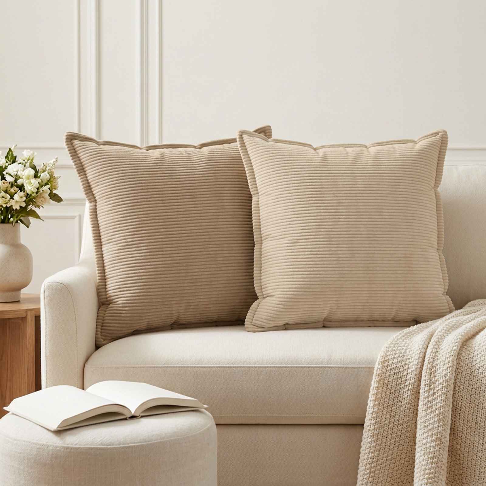 Prevleka za blazino 2 kos HOUTEN Taupe 60 x 60 cm korduroy