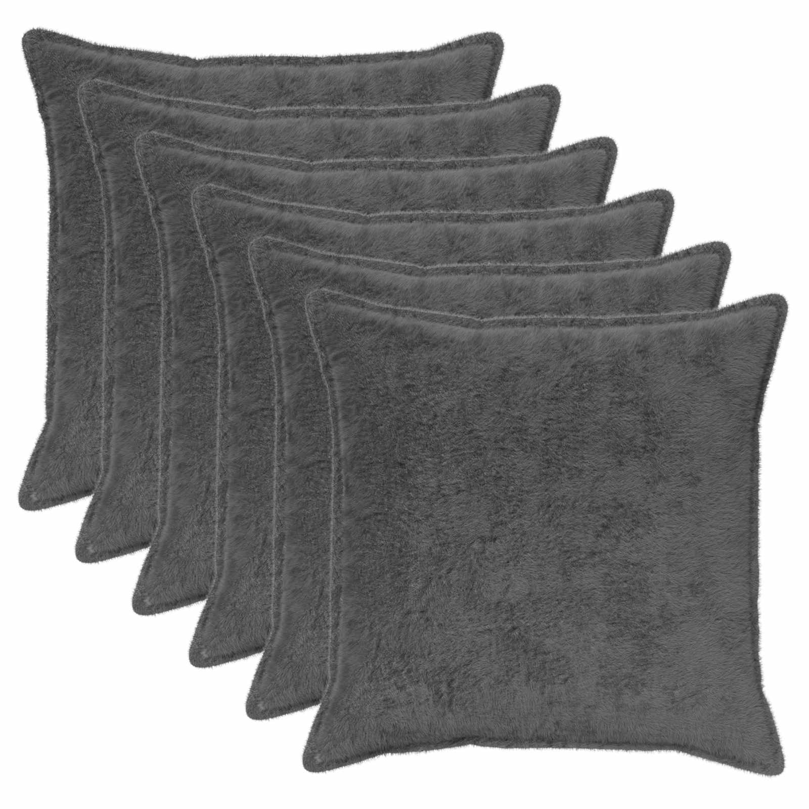 Kussensloop 6 st HOUTEN Donkergrijs 60 x 60 cm Nep Konijnenbont image 1