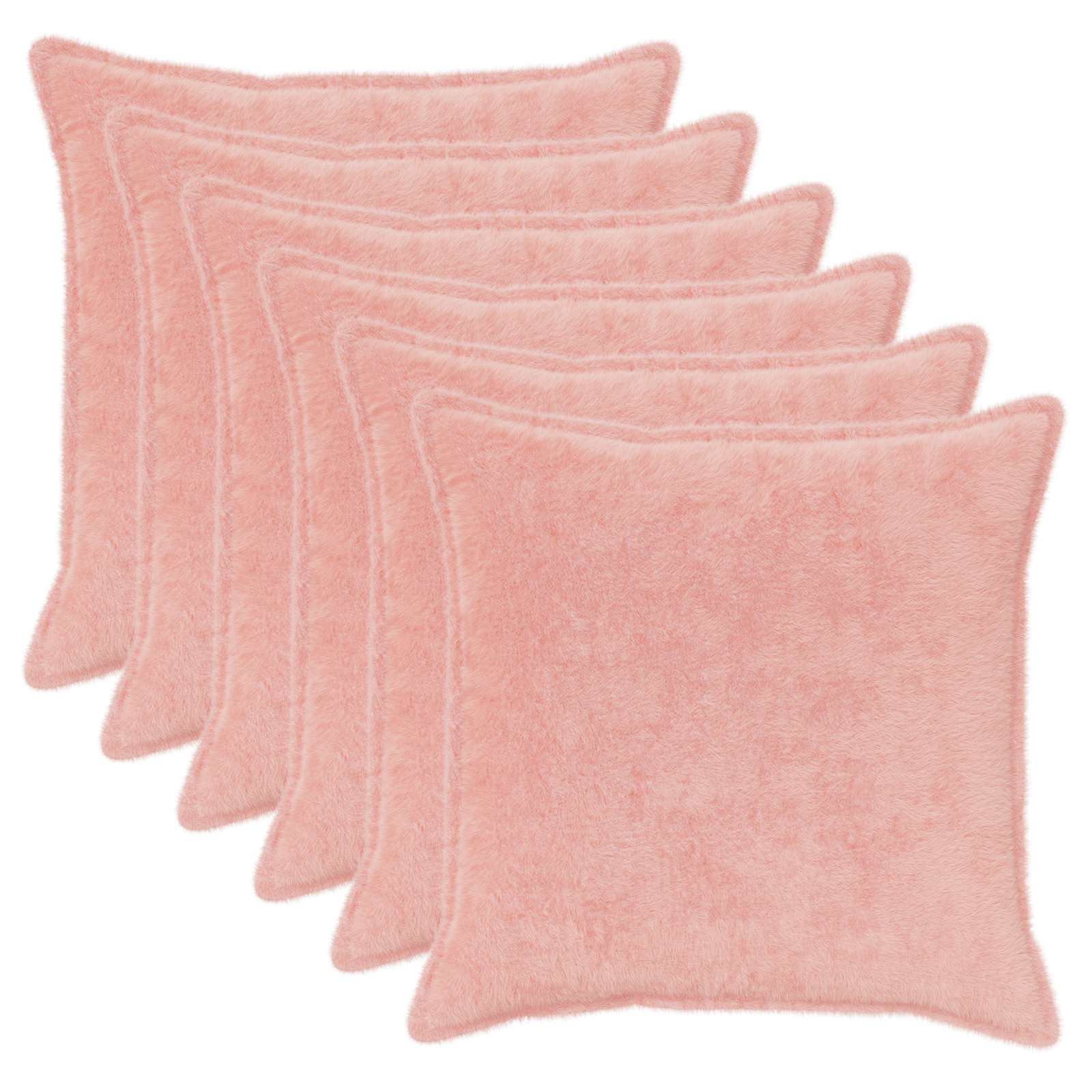 Kussensloop 6 st HOUTEN Roze 80 x 80 cm Nep Konijnenbont image 1