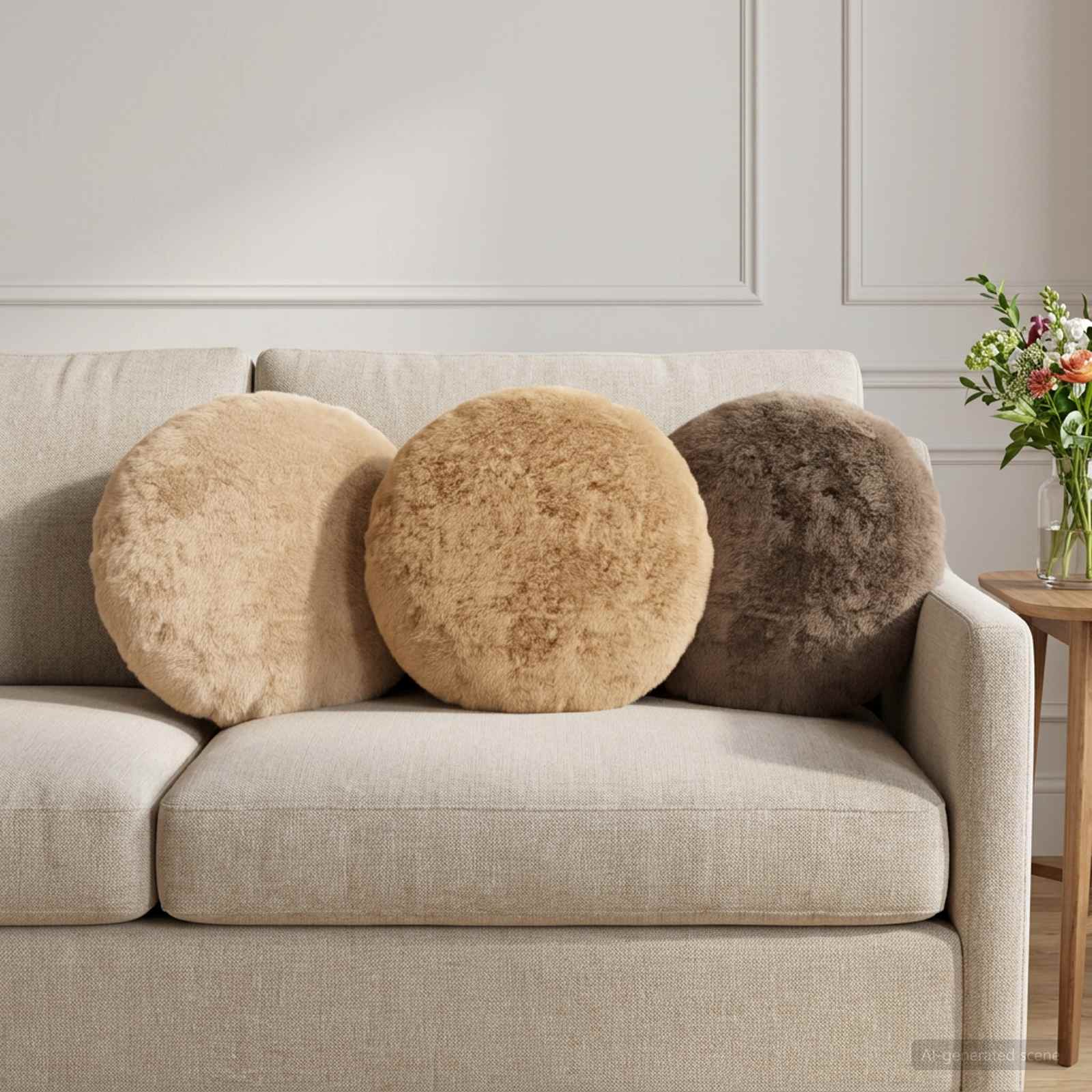 vidaXL Pudebetræk 2 stk. HEERLEN Cremefarvet Ø 40 cm Faux Kanin Pels