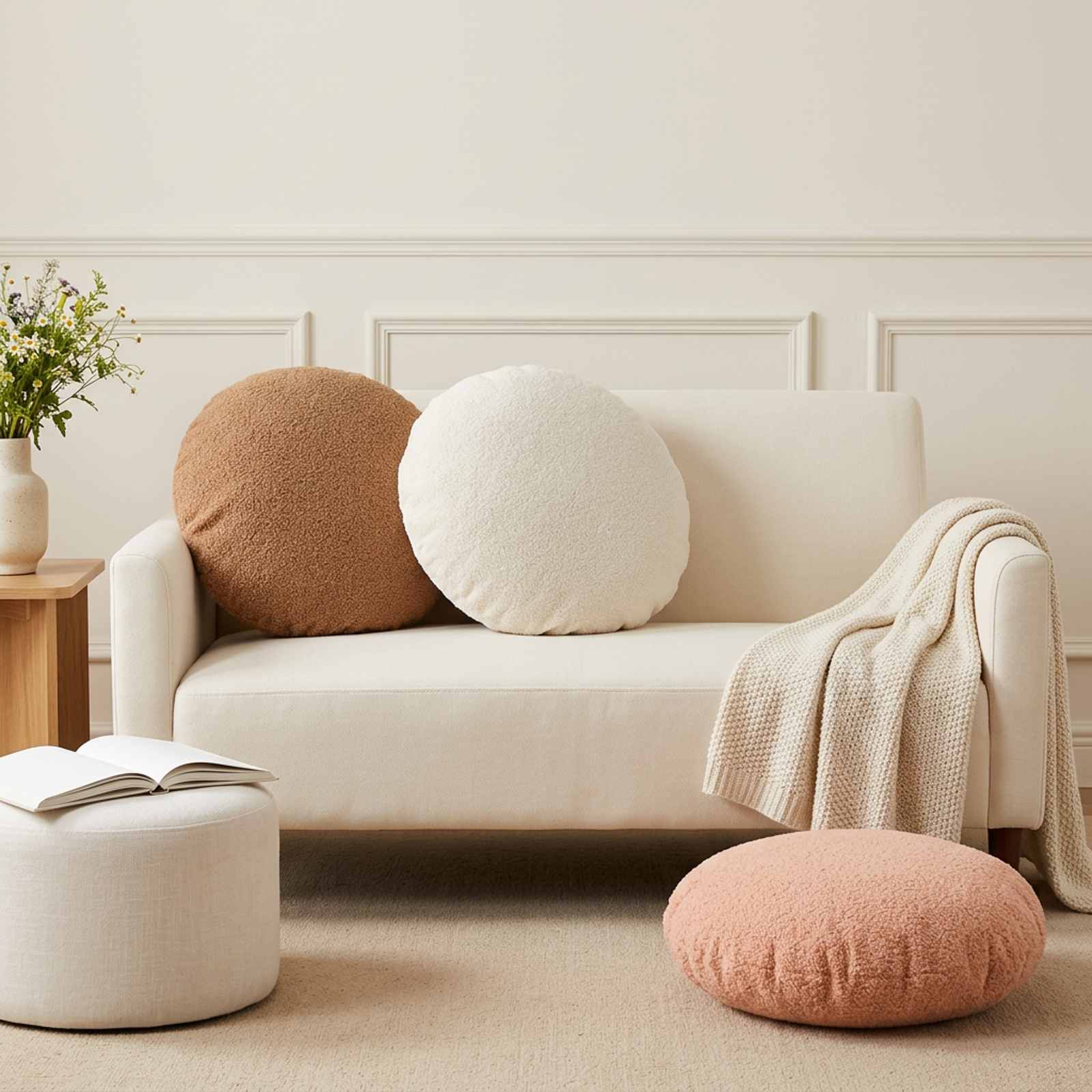 vidaXL Pudebetræk 6 stk. HEERLEN Beige Dia. 60 cm Bouclé