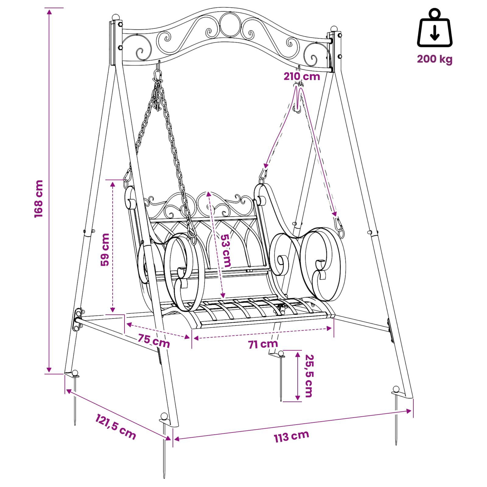 Schommelbank Staal 113 x 121,5 x 168 cm Antiek wit image 8