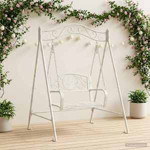Gugalna klop Jeklo 113 x 121,5 x 168 cm Antik bela