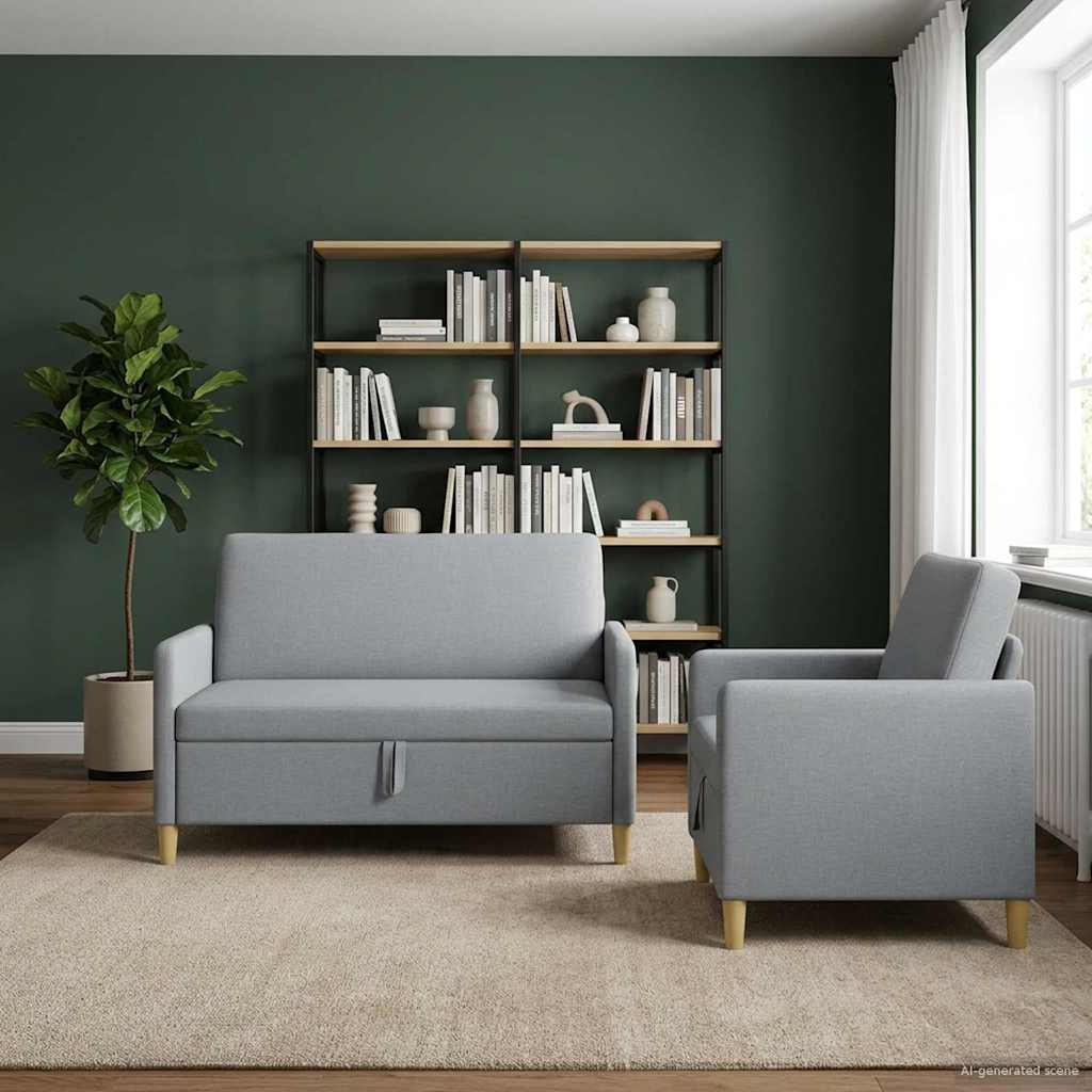 vidaXL Sofa set z shrambo 2 pcs Svetlo siva Poliester