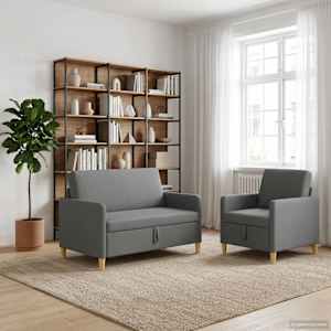 Sofa set z shrambo 2 pcs Temno siva Poliester
