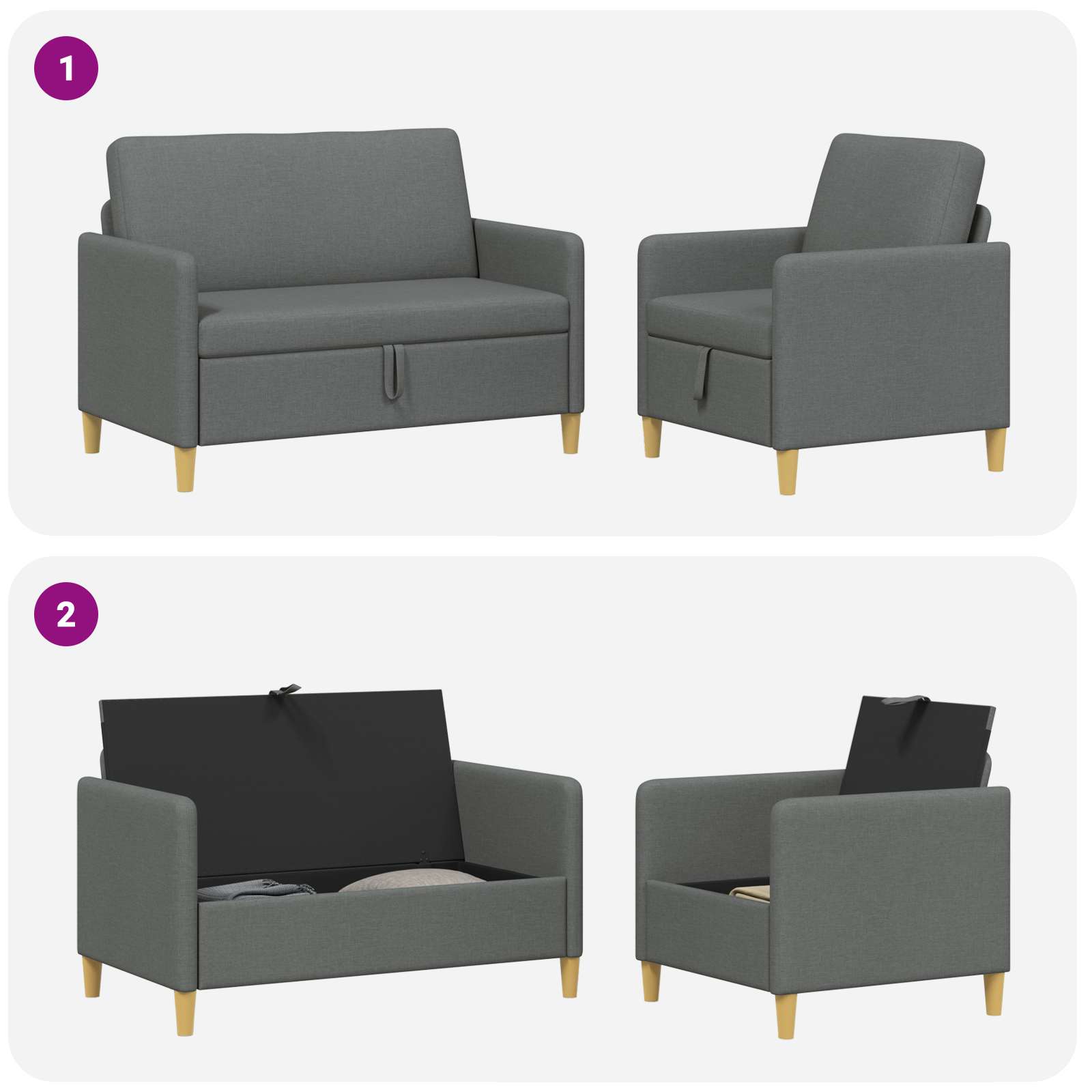 vidaXL Sofa set z shrambo 2 pcs Temno siva Poliester - slika 7