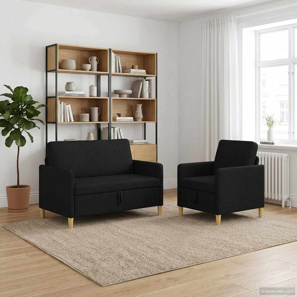 vidaXL Sofa set z shrambo 2 pcs Črna Poliester