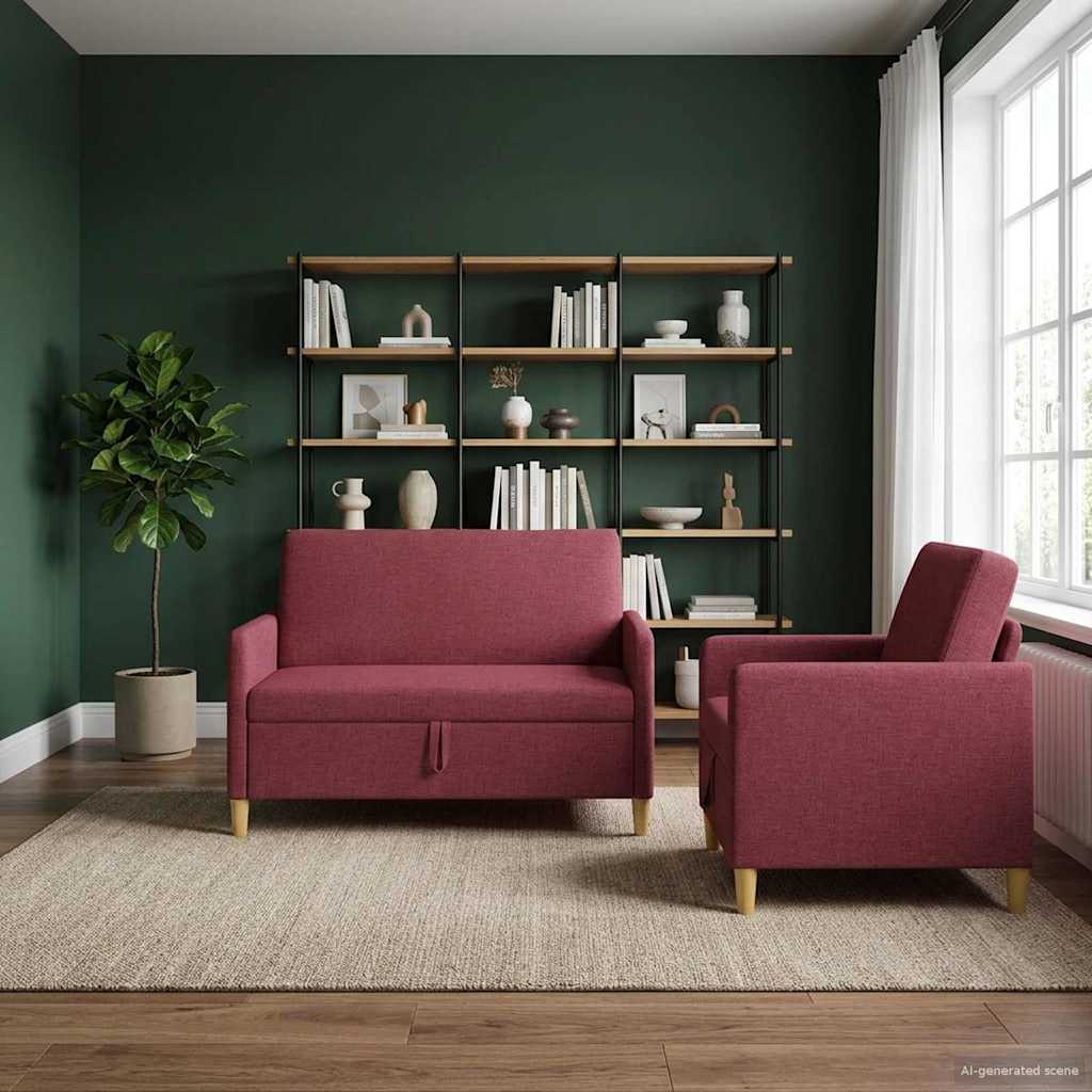 vidaXL Sofa set z shrambo 2 pcs Vinorodna rdeča Poliester - slika 3