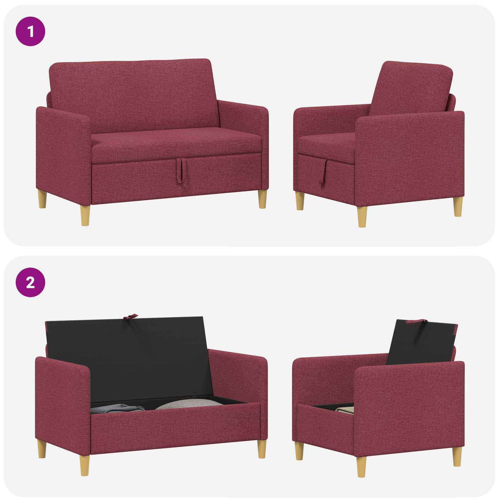 vidaXL Sofa set z shrambo 2 pcs Vinorodna rdeča Poliester - slika 7