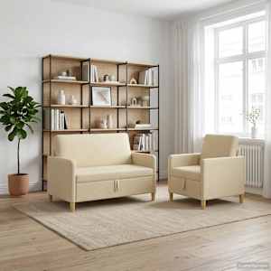 Sofa set z shrambo 2 kos Krem Poliester