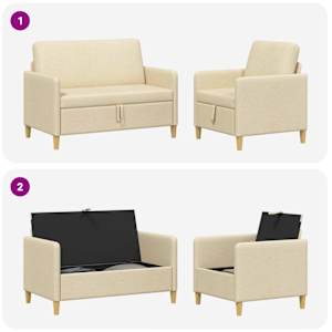Sedačka se storage 2 pcs Krémová Polyester - obrázek 7