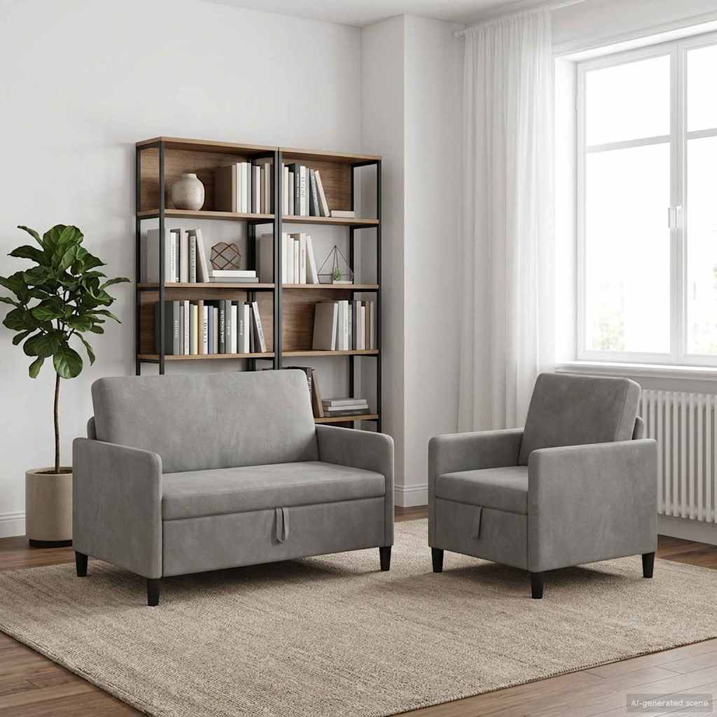vidaXL Sofa set z shrambo 2 kos Svetlo siva Poliester