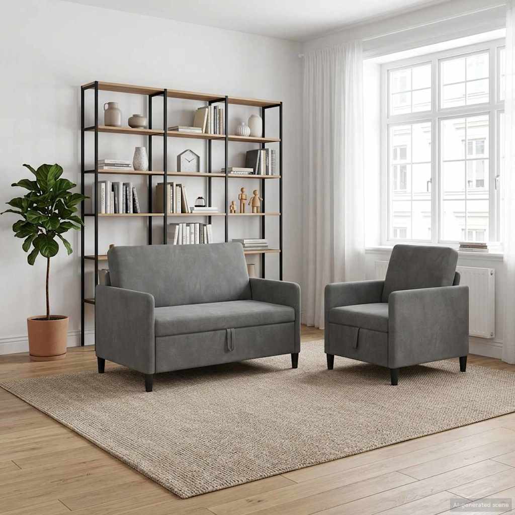 vidaXL Sofa set z shrambo 2 kos Temno siva Poliester