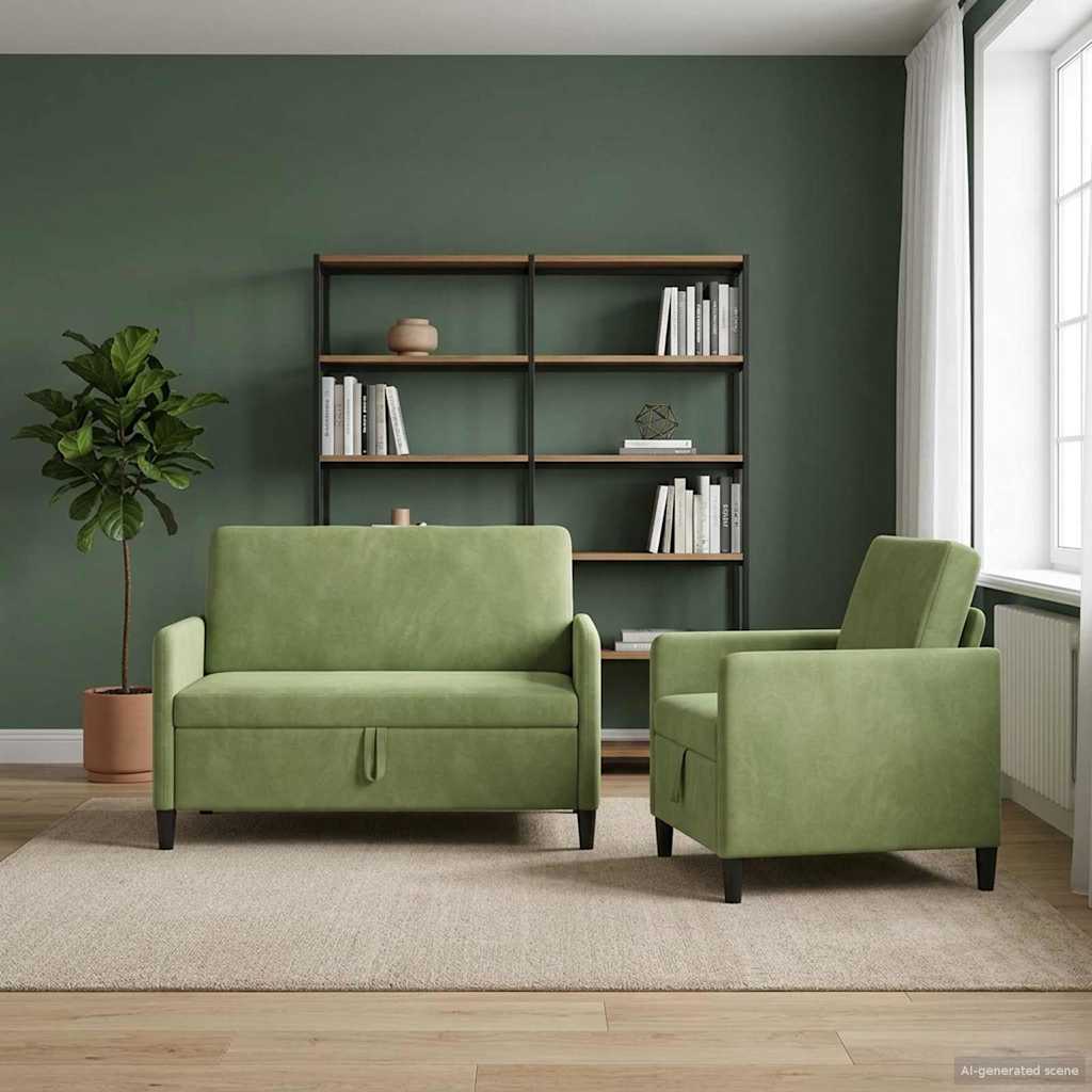 vidaXL Bankenset met opbergruimte 2 st Lichtgroen Polyester