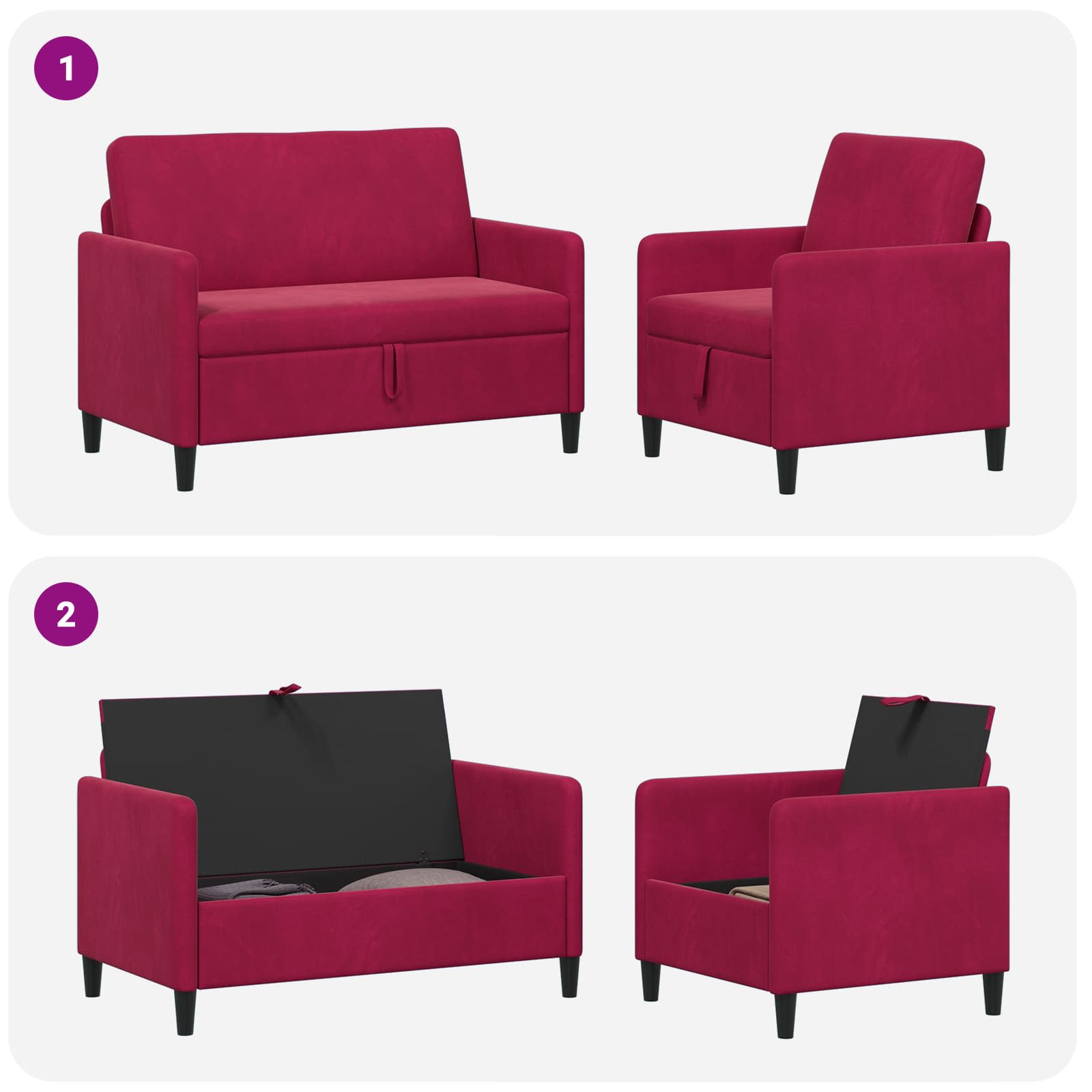 Sofa set z shrambo 2 kos Vinorodna rdeča Poliester