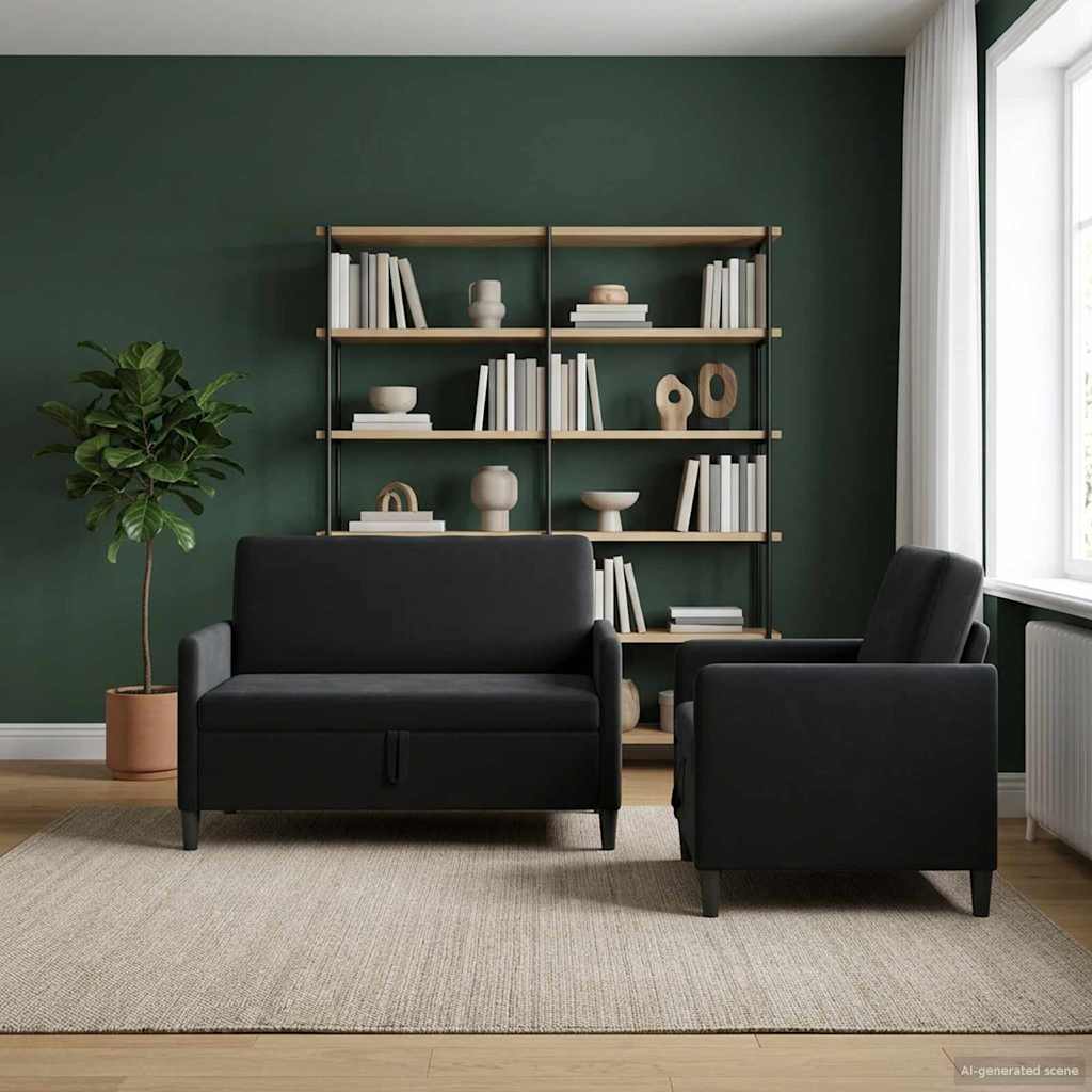 vidaXL Sofa set z shrambo 2 kos Črna Poliester