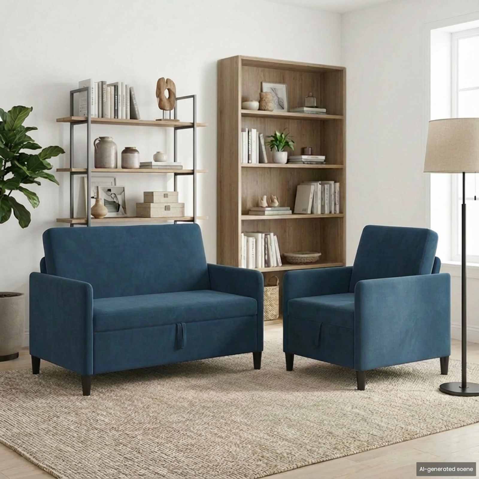 vidaXL Bankenset met opbergruimte 2 st Blauw Polyester