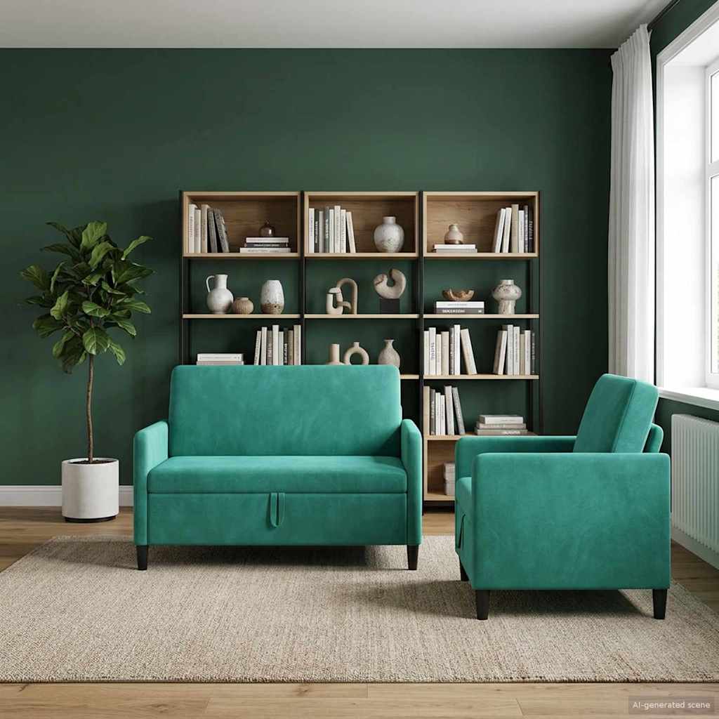 vidaXL Bankenset met opbergruimte 2 st Turquoise Polyester